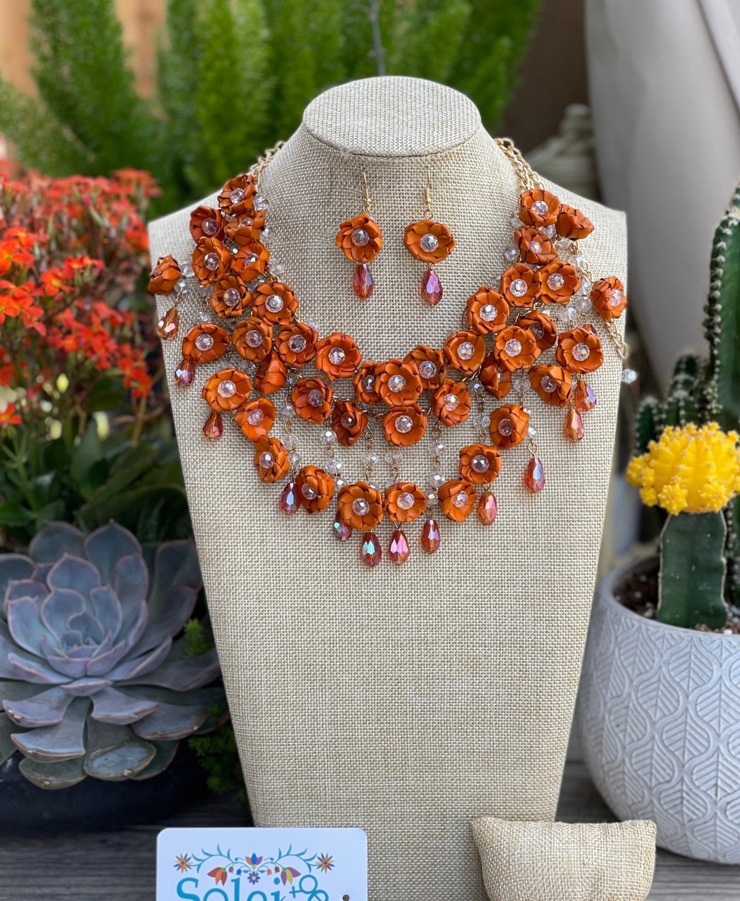 Mexican Artisanal Palm Leaf Necklace & Earrings Jewelry Set. Set Palma Citlali - Solei Store