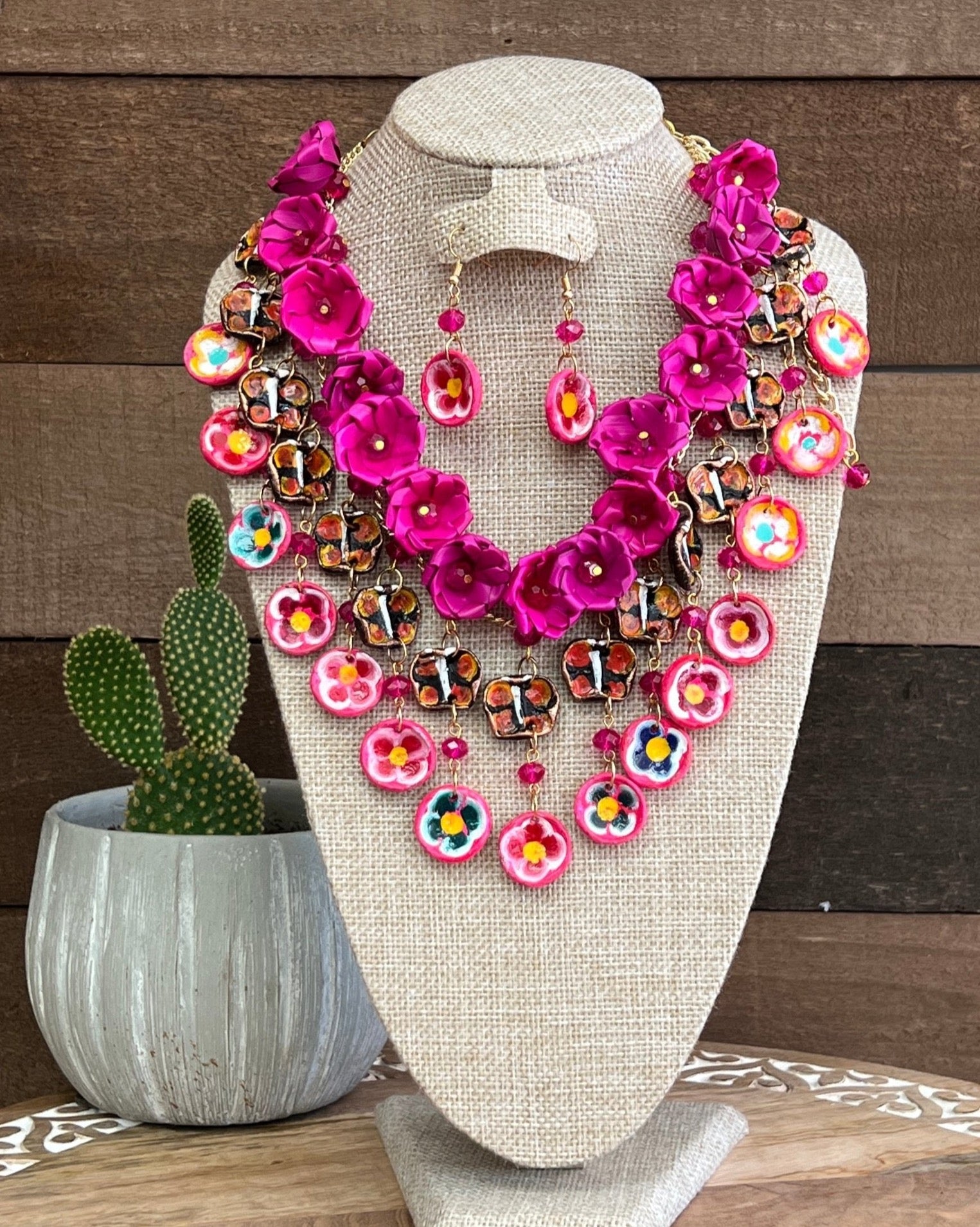 Mexican Artisanal Palm Leaf Necklace & Earrings Jewelry Set. Set Palma Leticia - Solei Store