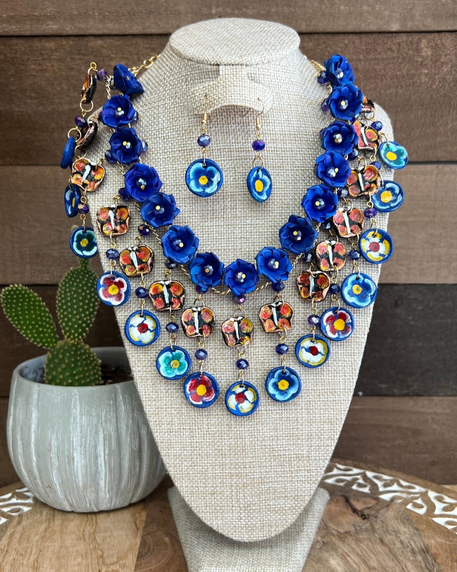 Mexican Artisanal Palm Leaf Necklace & Earrings Jewelry Set. Set Palma Leticia - Solei Store