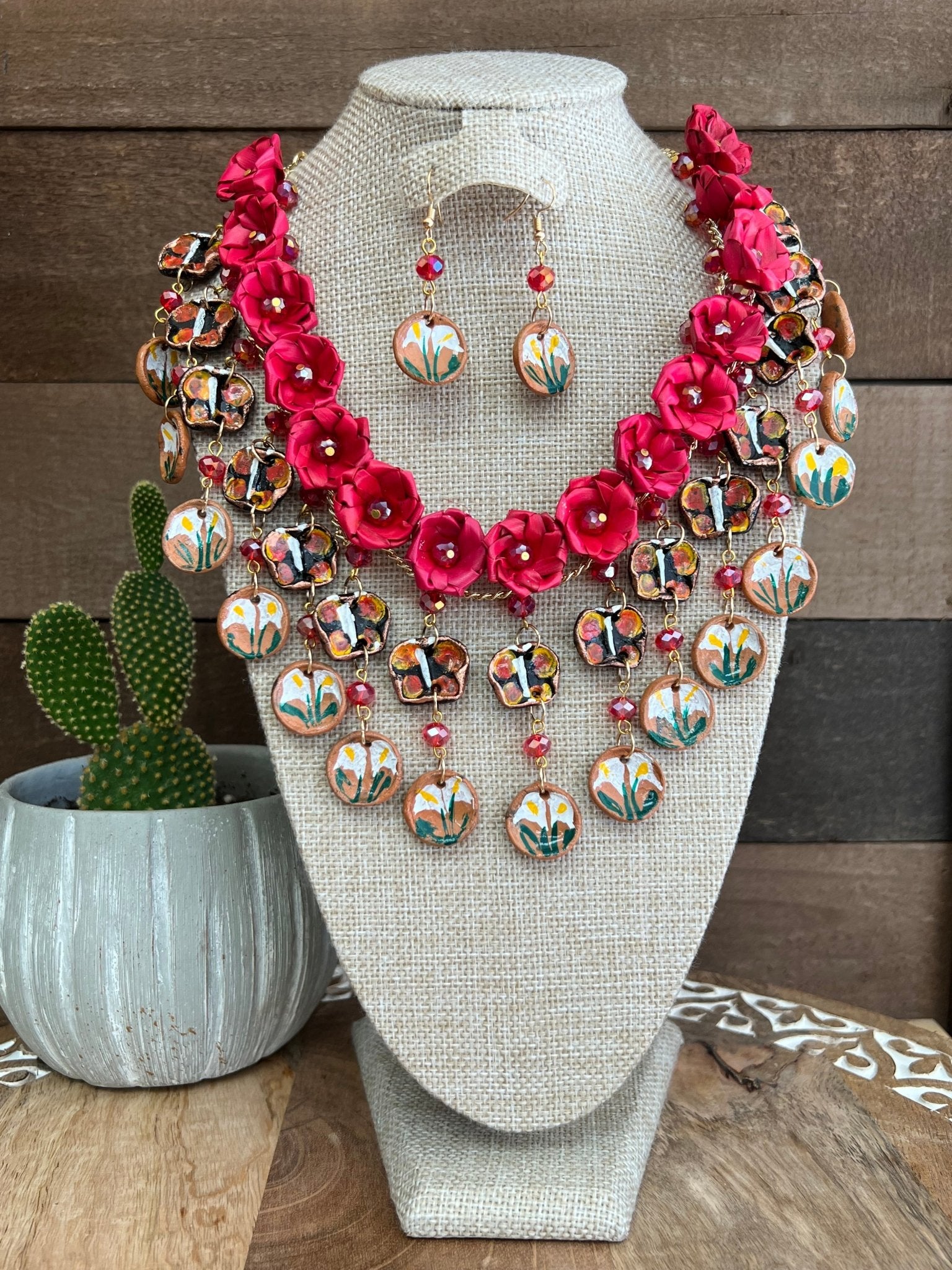 Mexican Artisanal Palm Leaf Necklace & Earrings Jewelry Set. Set Palma Leticia - Solei Store