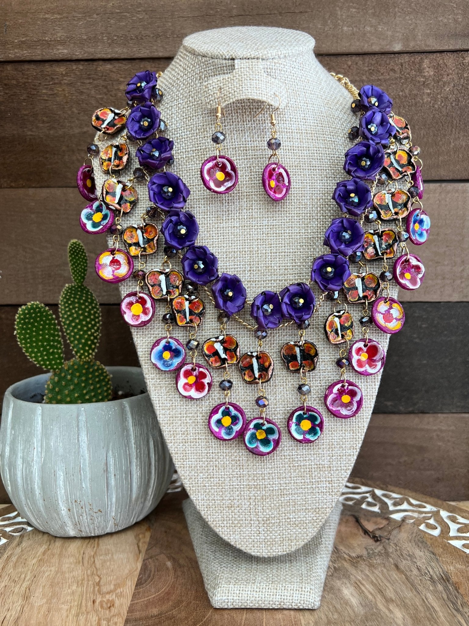 Mexican Artisanal Palm Leaf Necklace & Earrings Jewelry Set. Set Palma Leticia - Solei Store