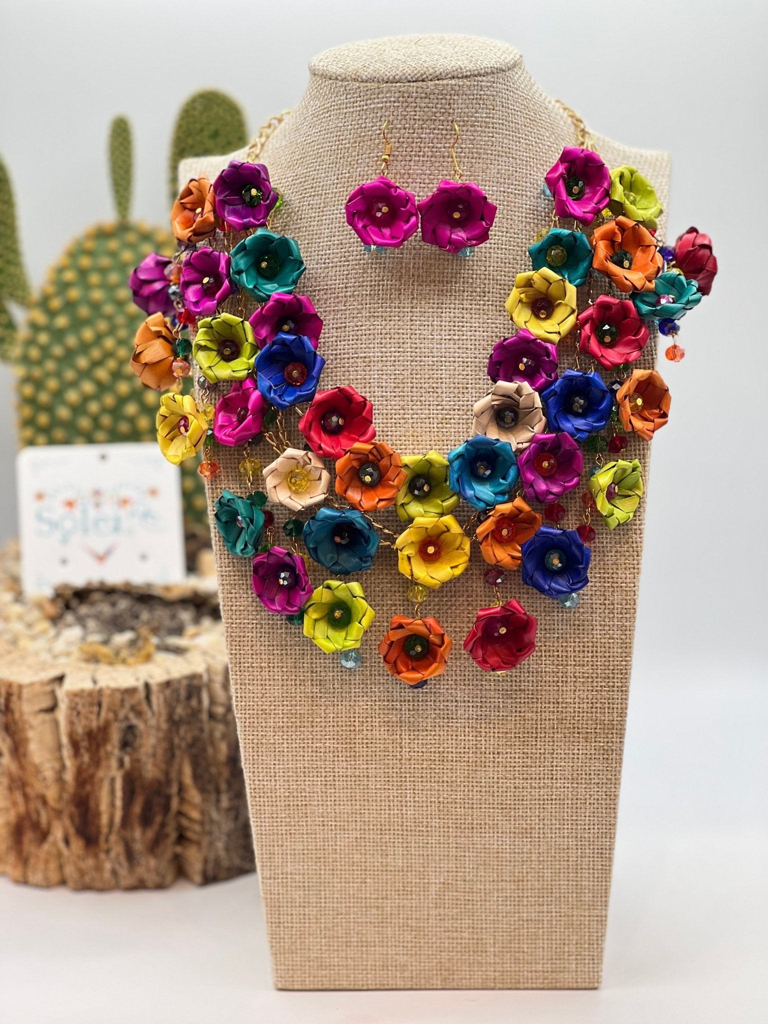 Mexican Artisanal Palm Leaf Necklace & Earrings. Set Palma Citlali - Solei Store