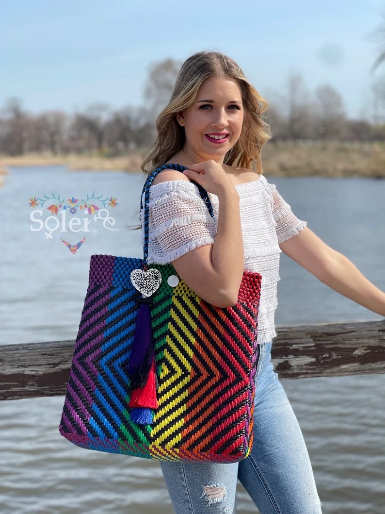 Mexican Artisanal Tote Bag with Tassel. Tote Corazon - Solei Store