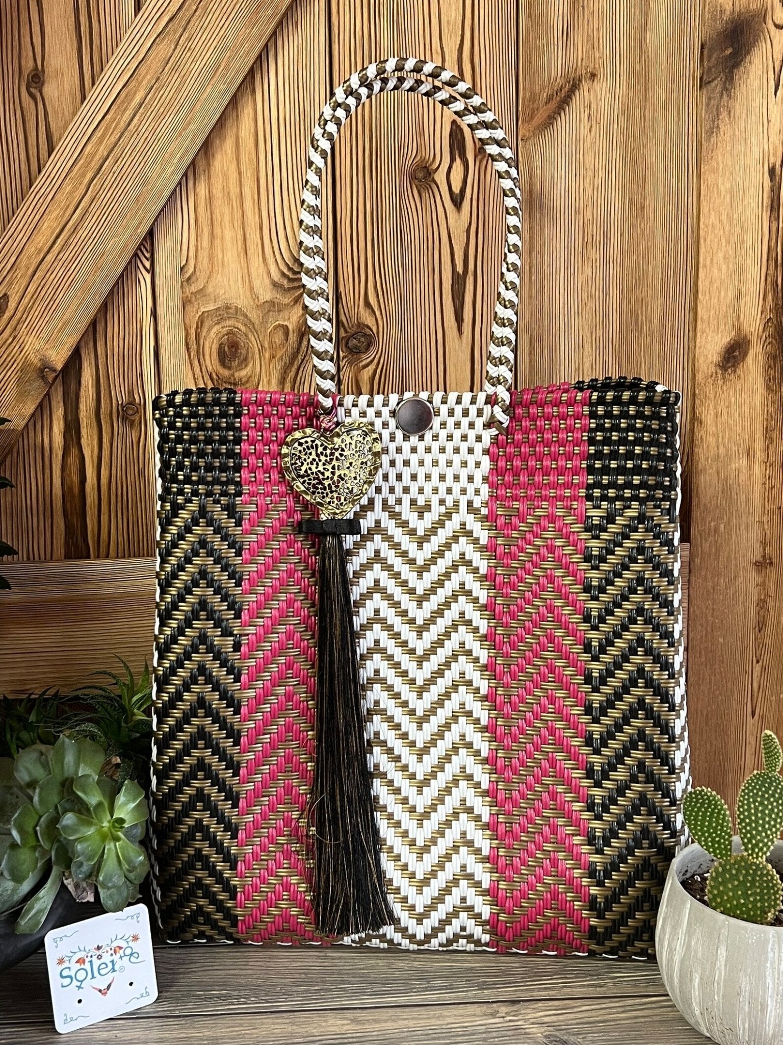 Mexican Artisanal Tote Bag with Tassel. Tote Corazon - Solei Store