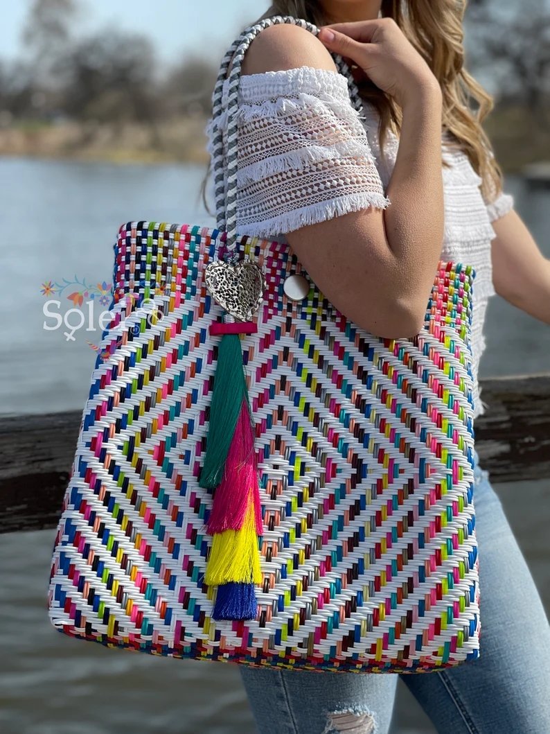 Mexican Artisanal Tote Bag with Tassel. Tote Corazon - Solei Store