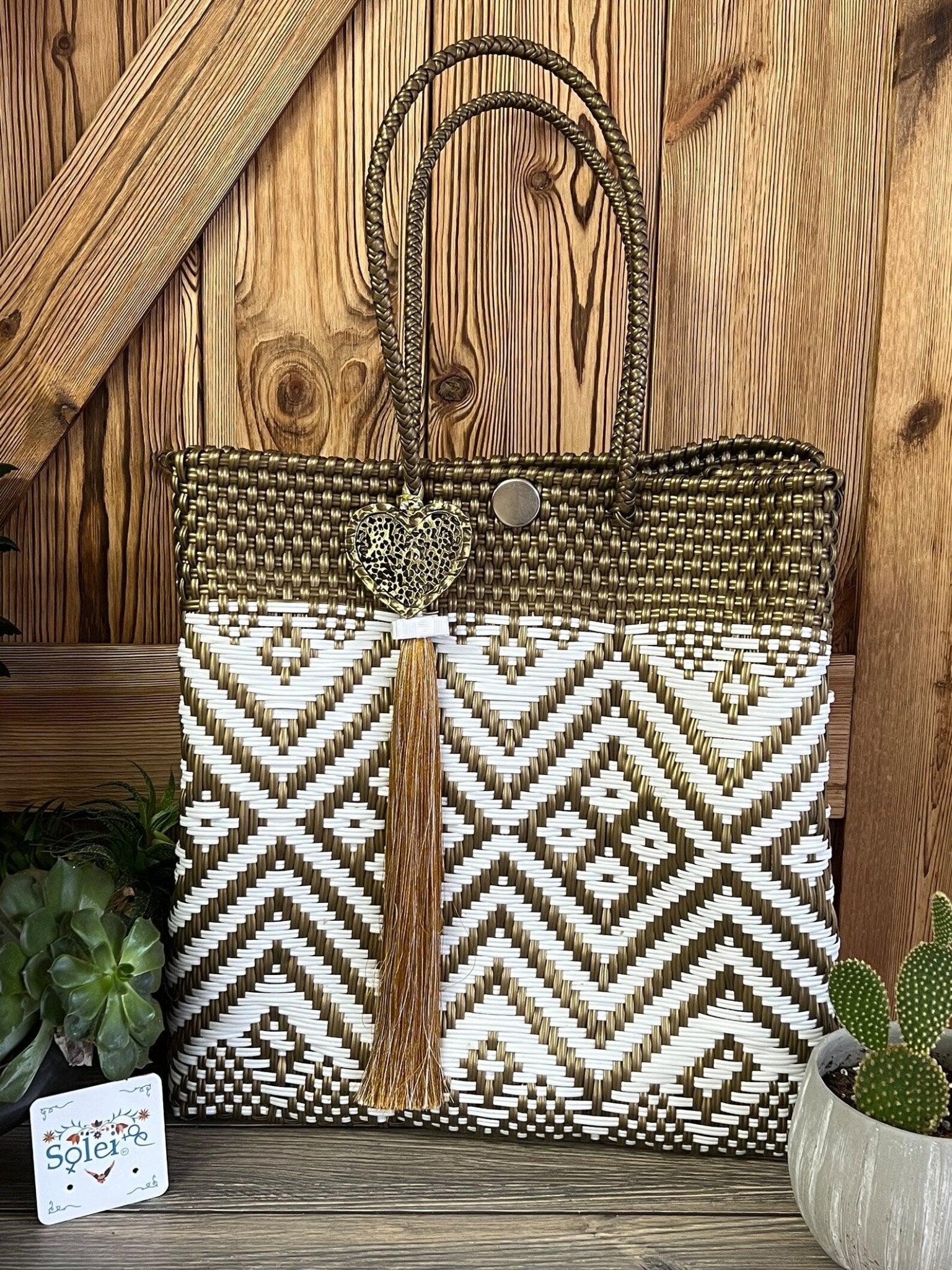 Mexican Artisanal Tote Bag with Tassel. Tote Corazon - Solei Store