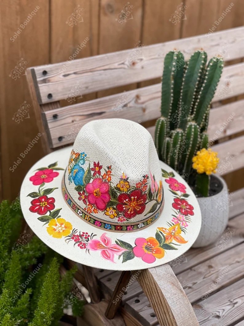 Mexican Artisanal Traditional Floral Hand Painted Hat. Sombrero Rebeca - Solei Store