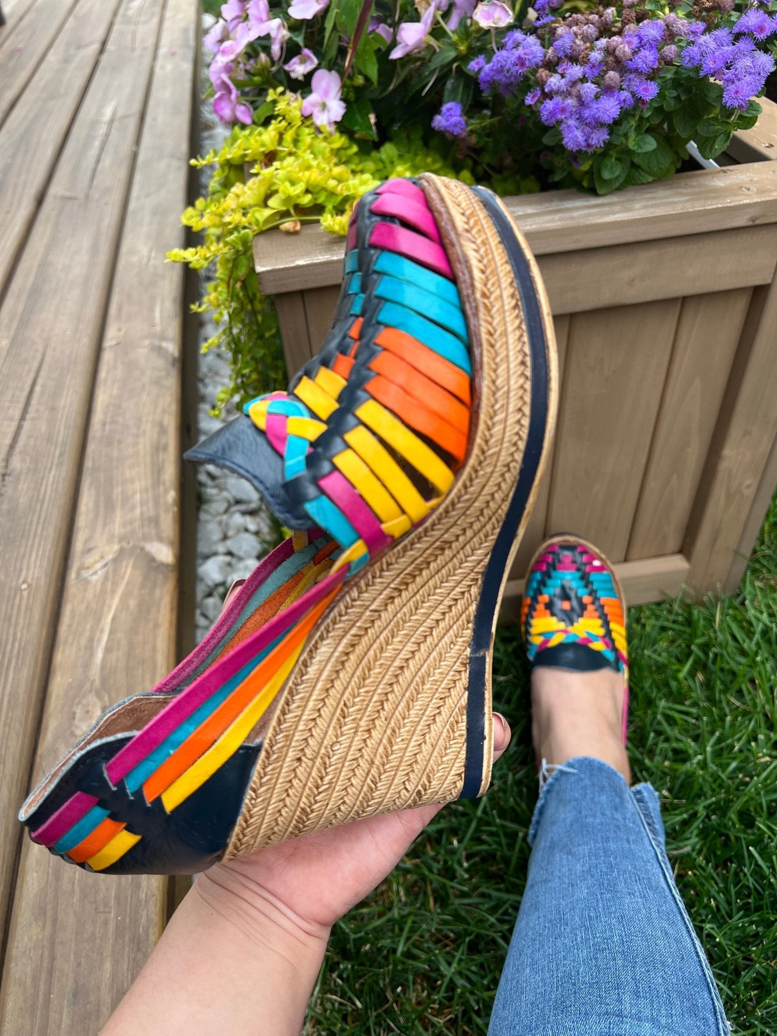 Mexican Artisanal Wedge Leather Sandal. Ivonne Multi Heels. - Solei Store