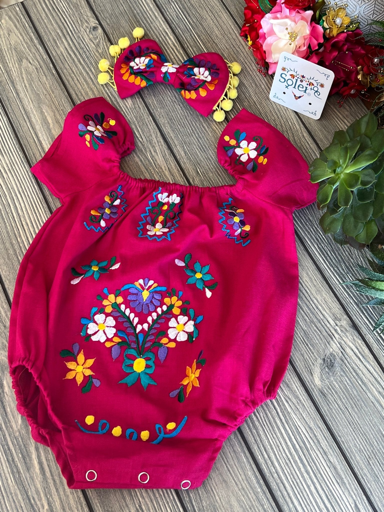Mexican Baby Floral Embroidered Bodysuit. Pañalero Floral - Solei Store