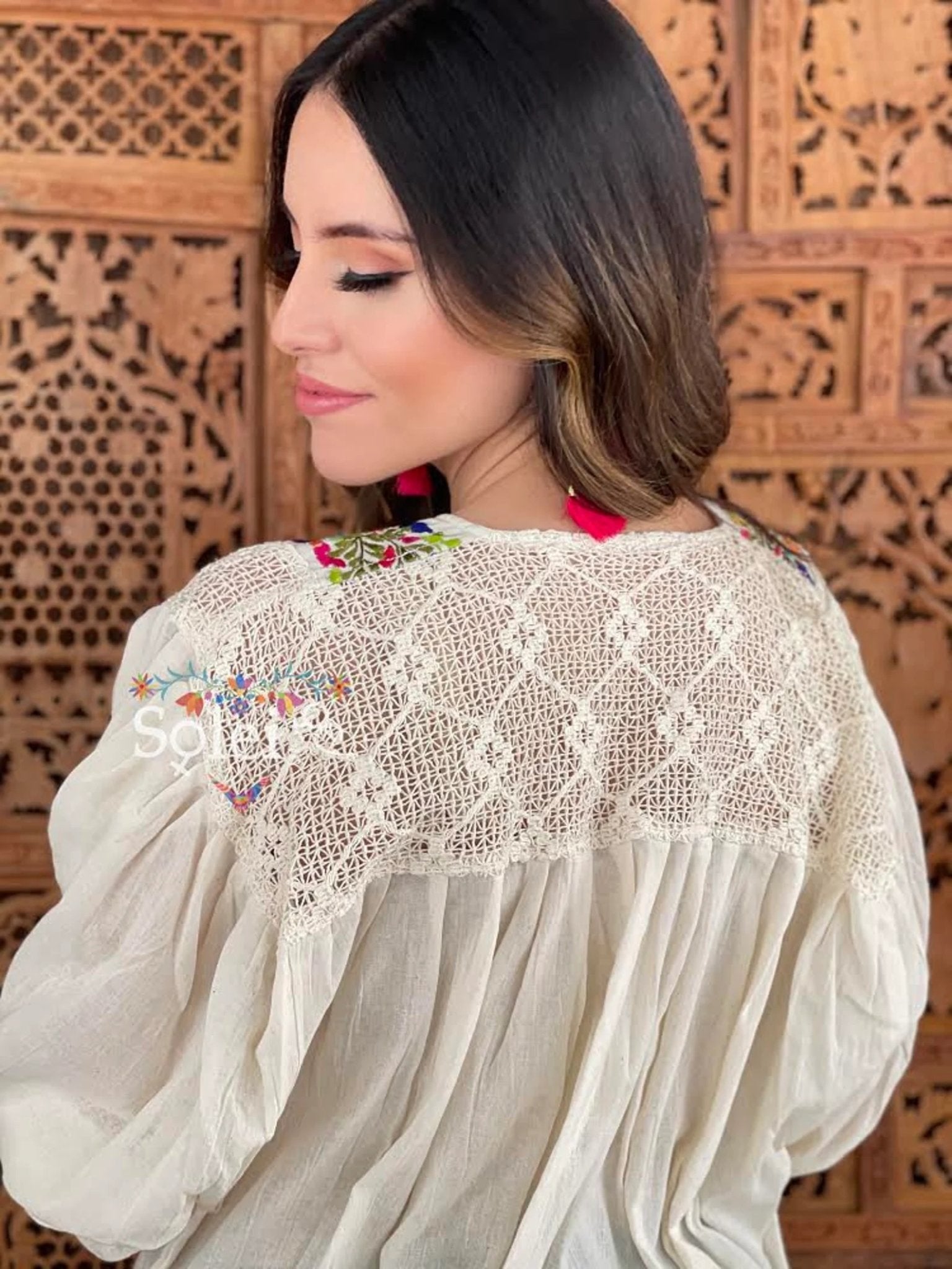 Mexican Balloon Sleeve Floral Blouse. Blusa Española. - Solei Store