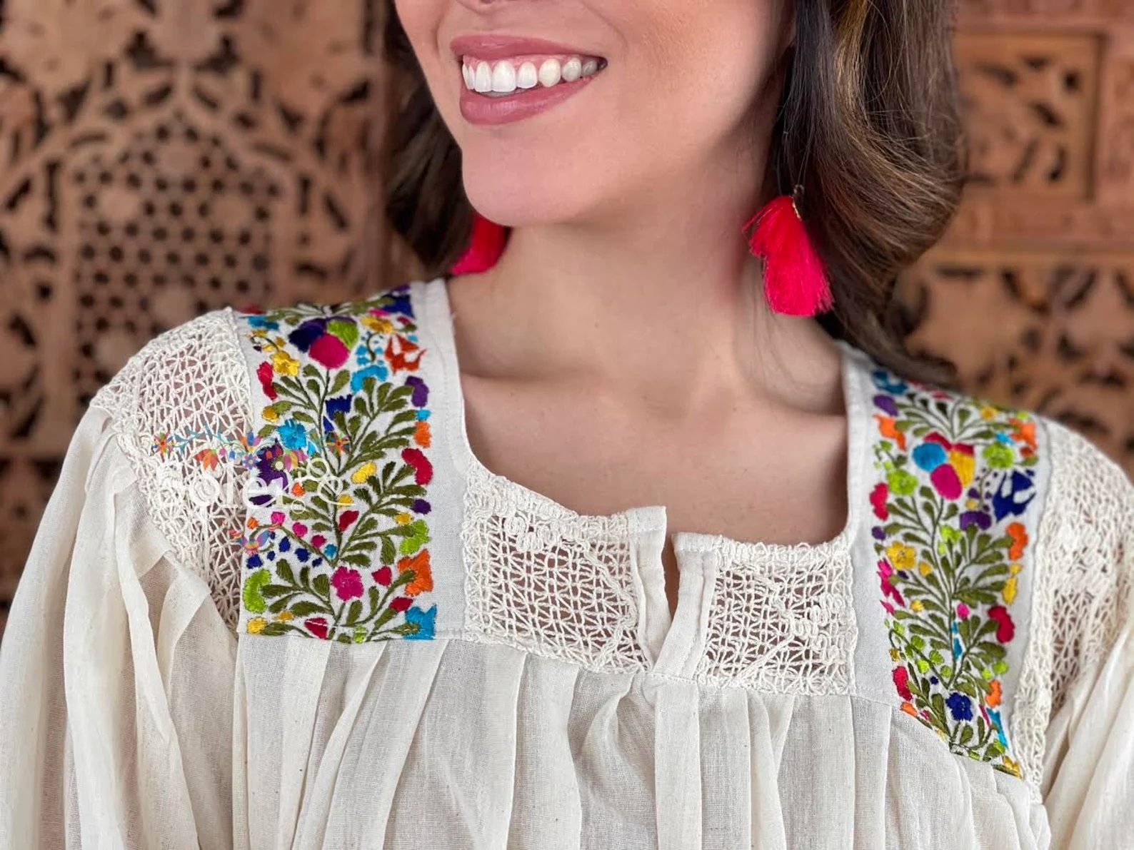 Mexican Balloon Sleeve Floral Blouse. Blusa Española. - Solei Store