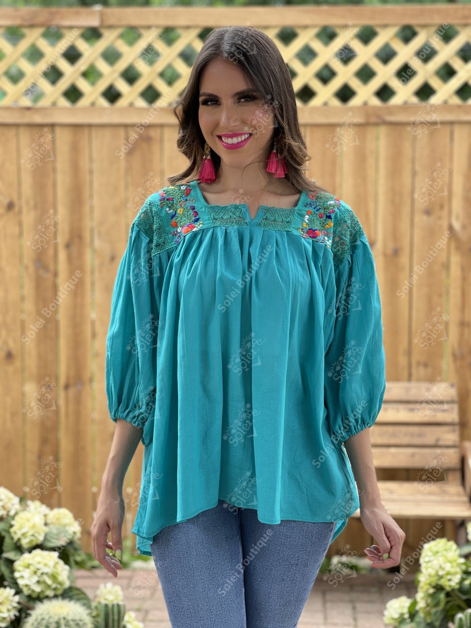 Mexican Balloon Sleeve Floral Blouse. Española Blouse. - Solei Store