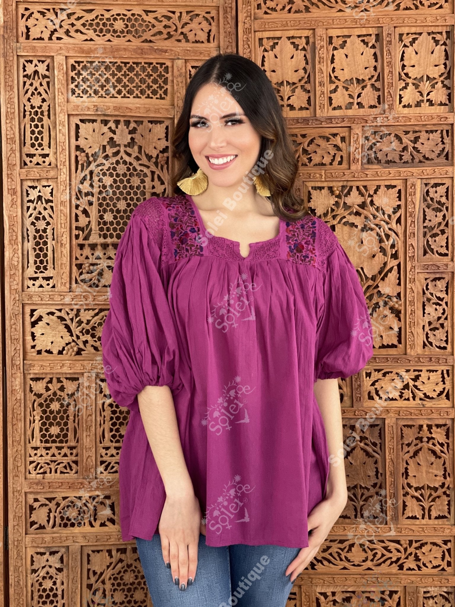 Mexican Balloon Sleeve Floral Blouse. Española Blouse. - Solei Store