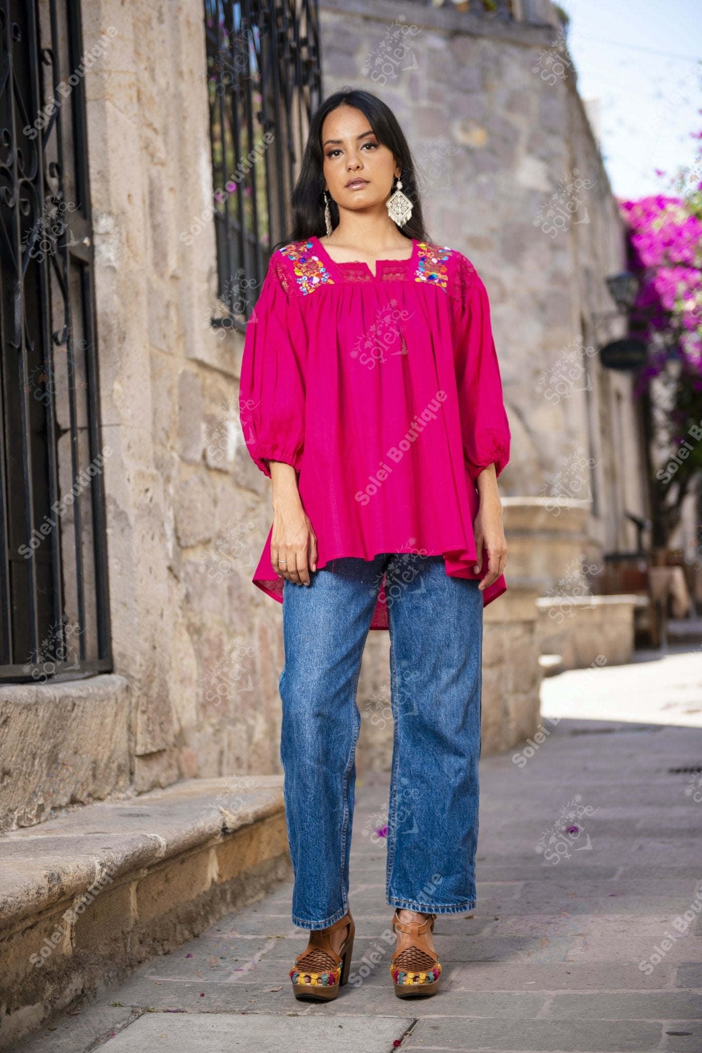 Mexican Balloon Sleeve Floral Blouse. Española Blouse. - Solei Store