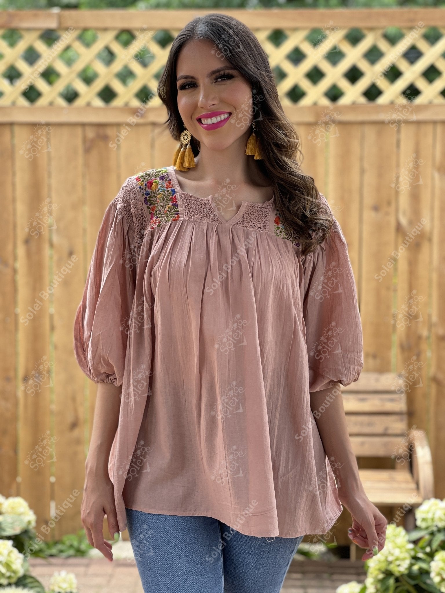 Mexican Balloon Sleeve Floral Blouse. Española Blouse. - Solei Store