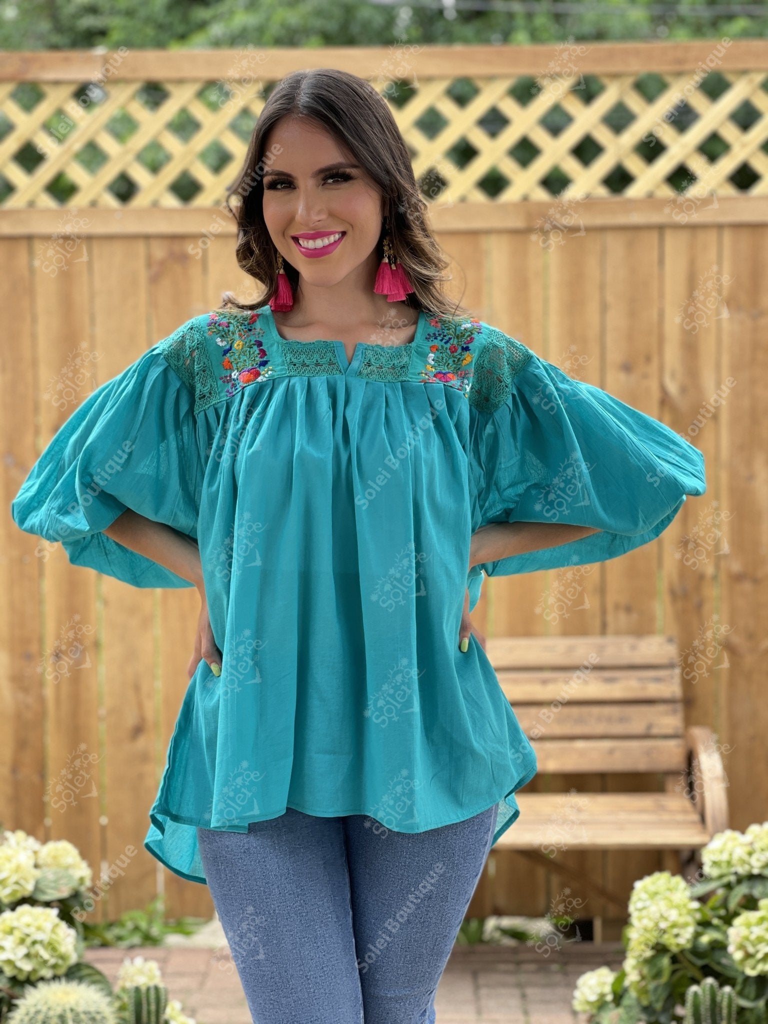 Mexican Balloon Sleeve Floral Blouse. Española Blouse. - Solei Store
