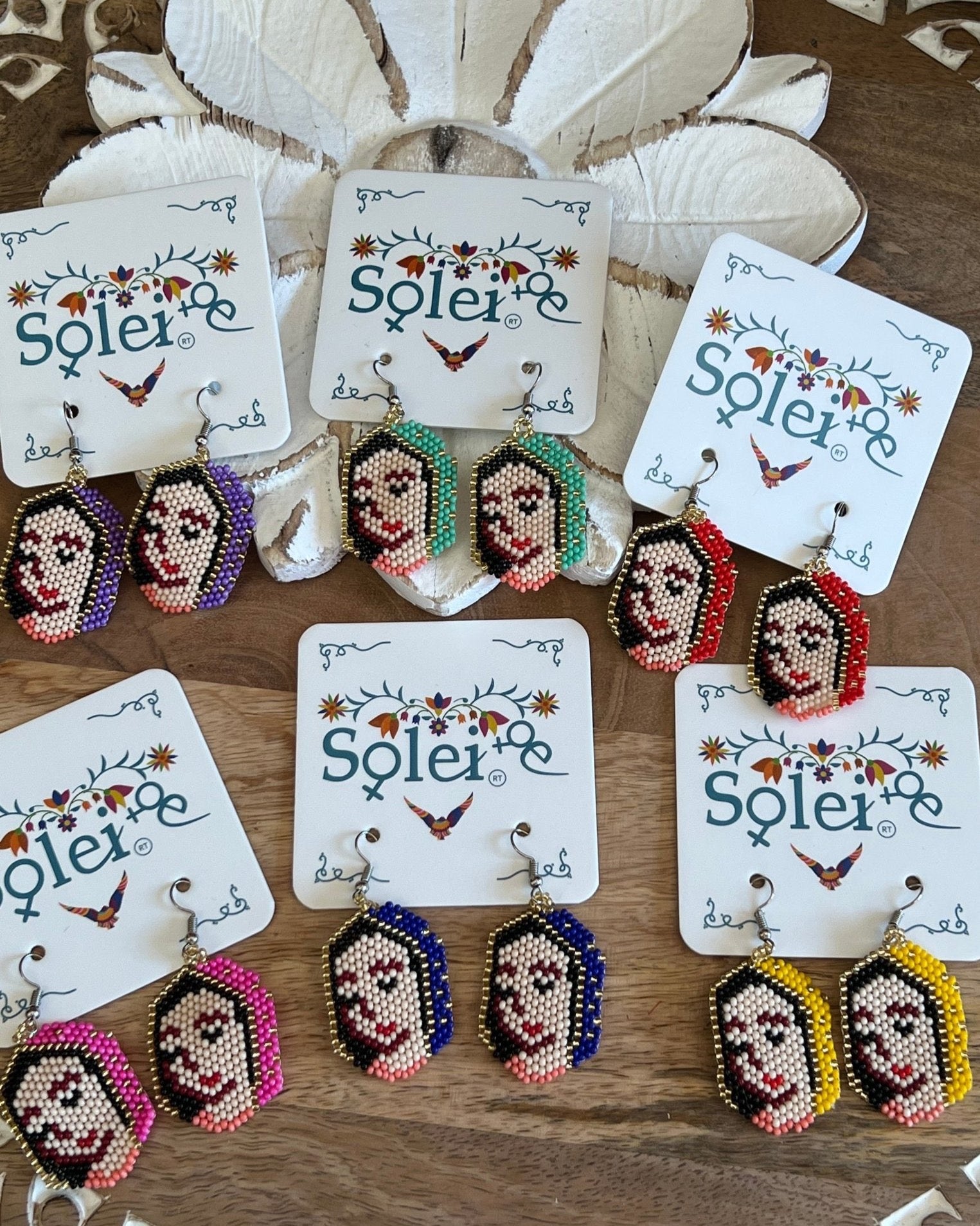 Mexican Beaded Artisanal Ethnic Earrings. Chakira Virgen Earrings. - Solei Store
