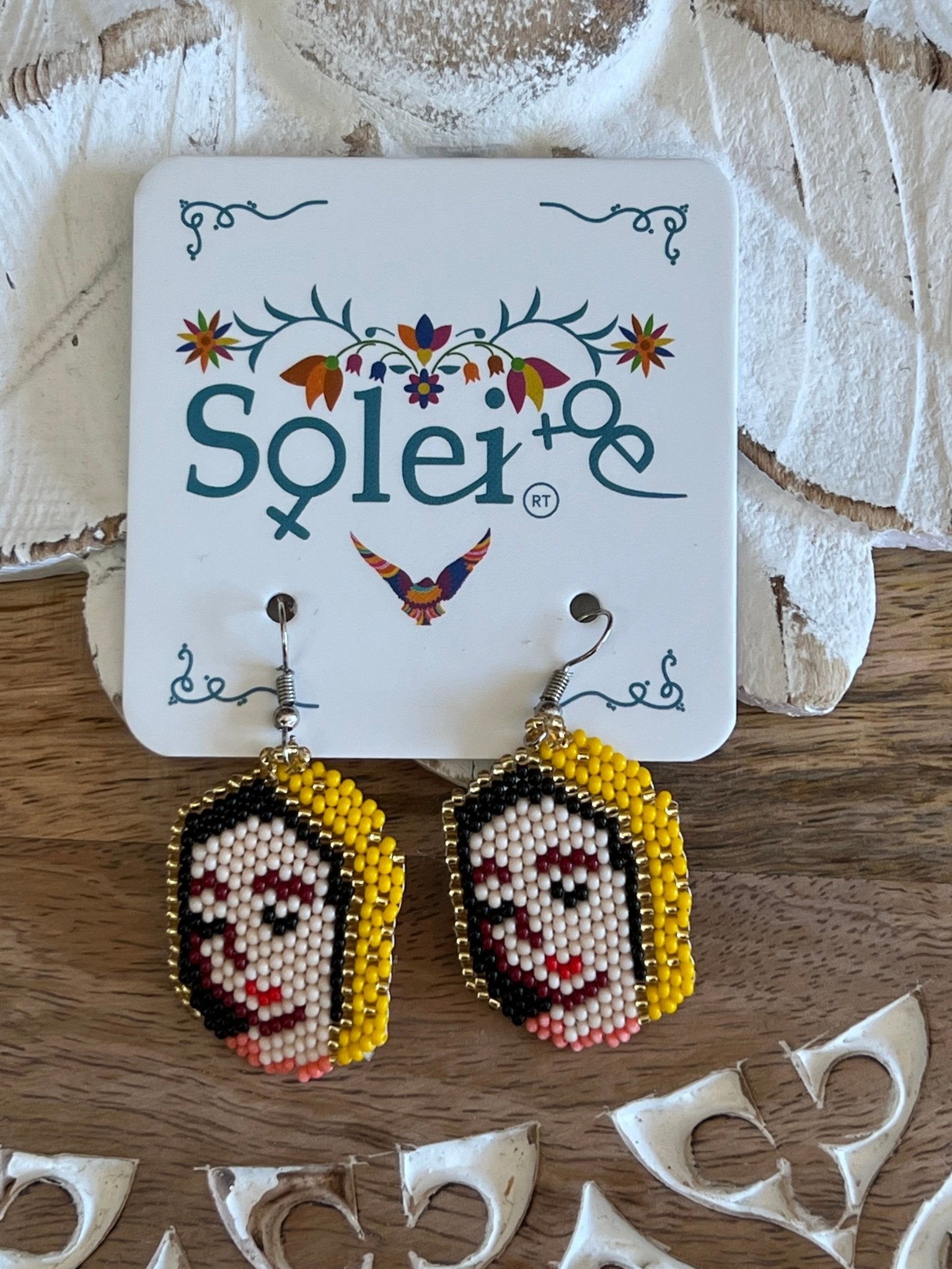 Mexican Beaded Artisanal Ethnic Earrings. Chakira Virgen Earrings. - Solei Store