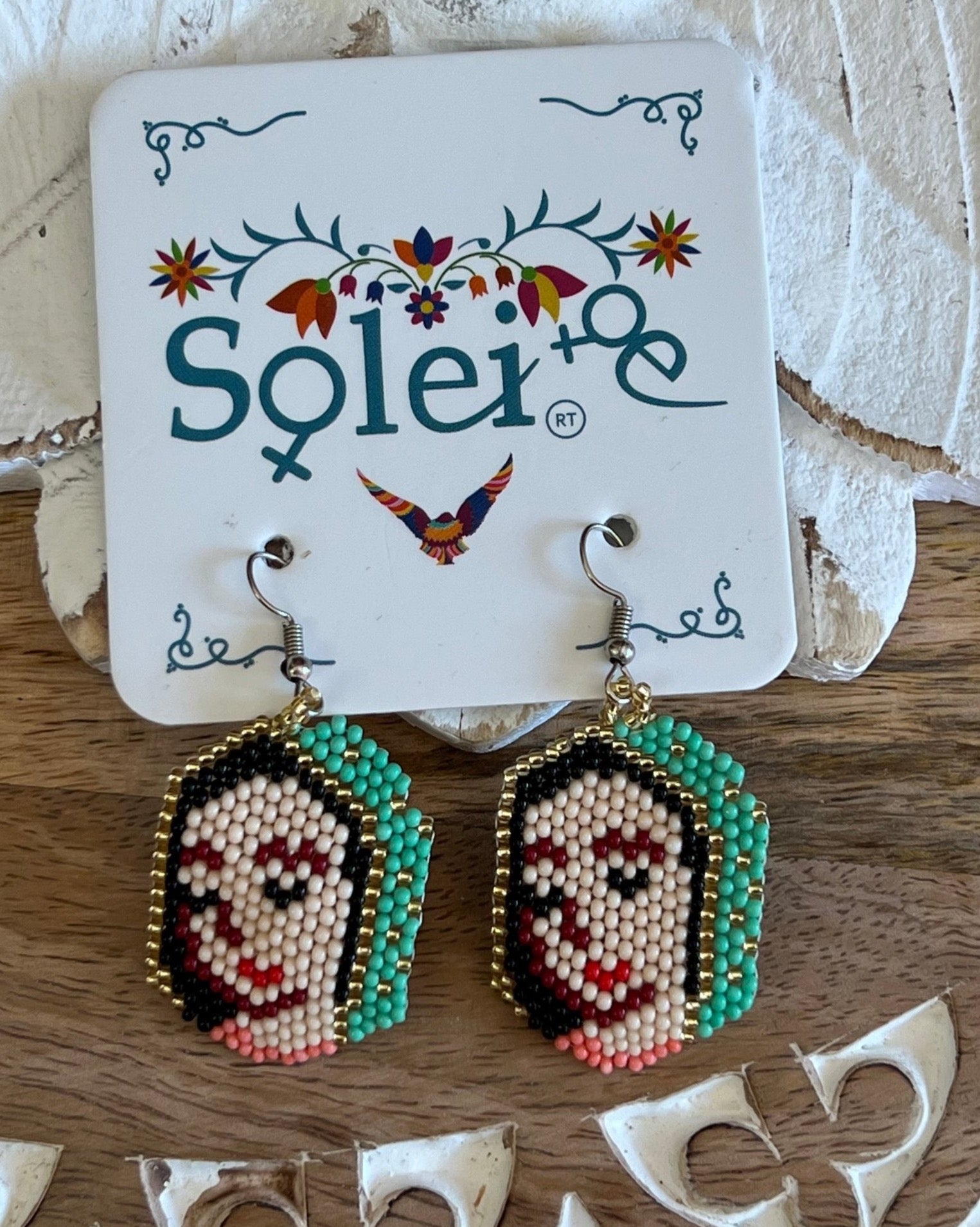 Mexican Beaded Artisanal Ethnic Earrings. Chakira Virgen Earrings. - Solei Store