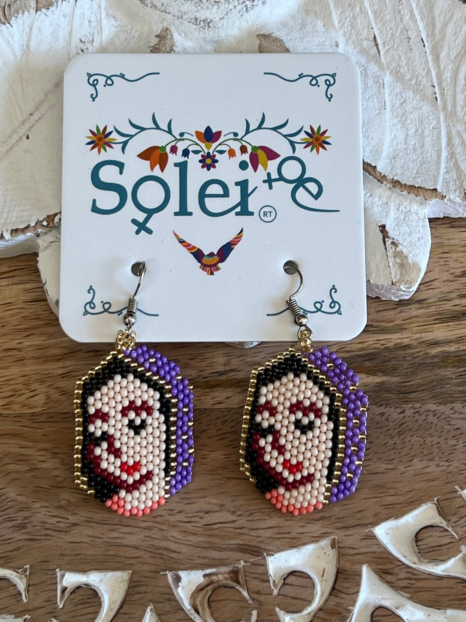 Mexican Beaded Artisanal Ethnic Earrings. Chakira Virgen Earrings. - Solei Store