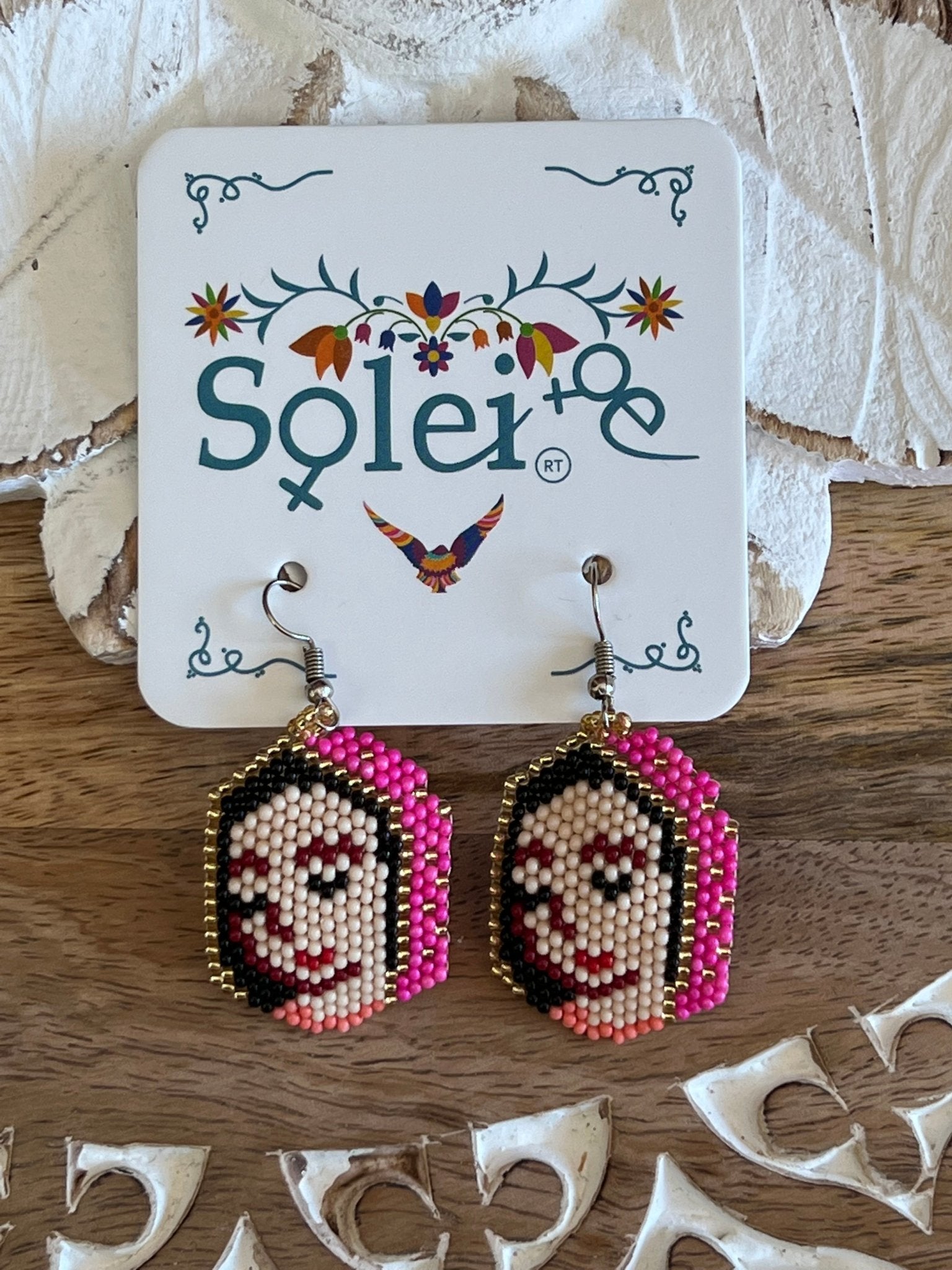 Mexican Beaded Artisanal Ethnic Earrings. Chakira Virgen Earrings. - Solei Store