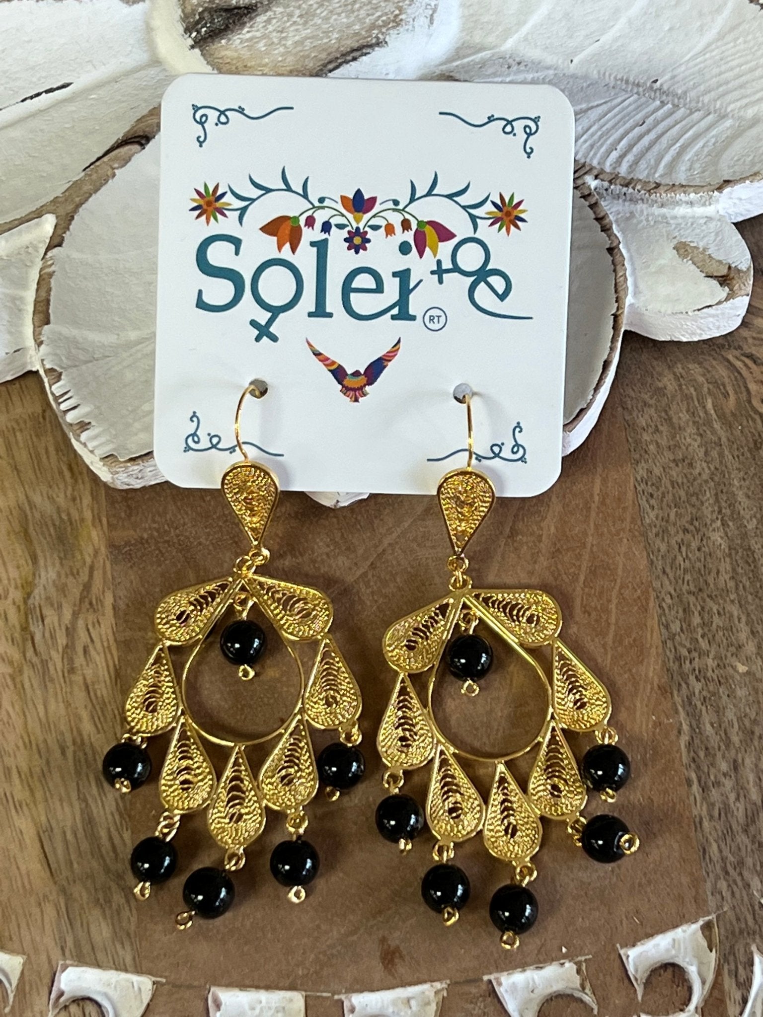 Mexican Beaded Filigree Earrings. Aretes Colgante Piedra. - Solei Store