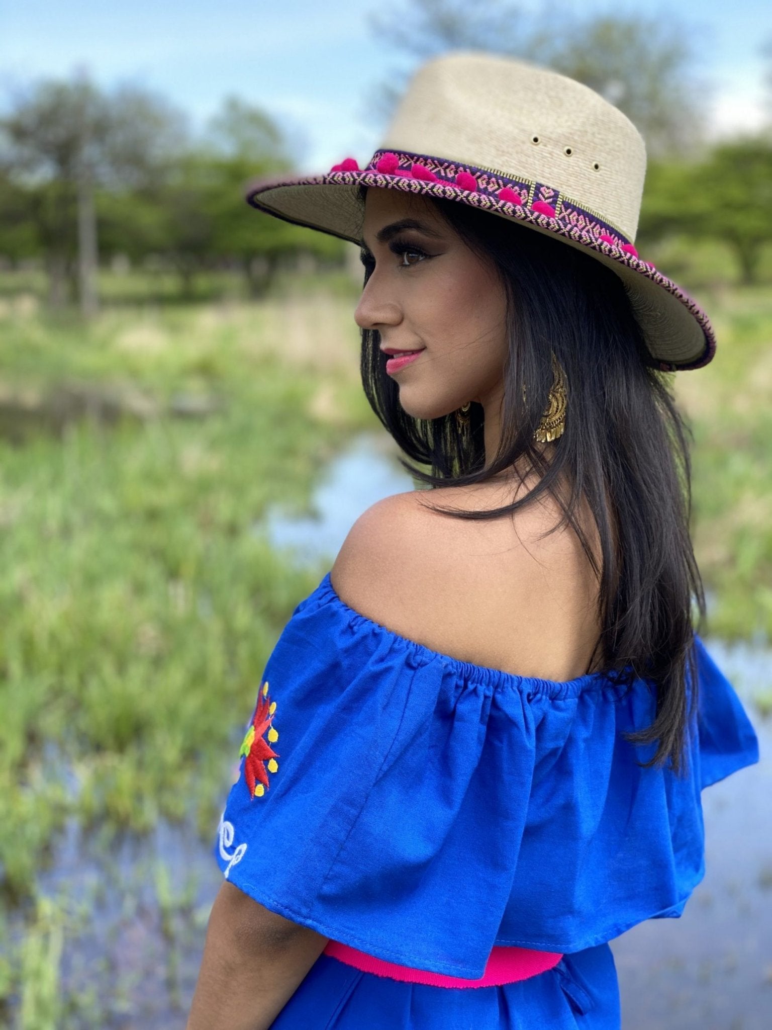 Mexican Clavel Dress. Mexican Off the Shoulder Campesino Dress. Large Floral Embroidered Dress. Traditional Mexican Dress. - Solei Store