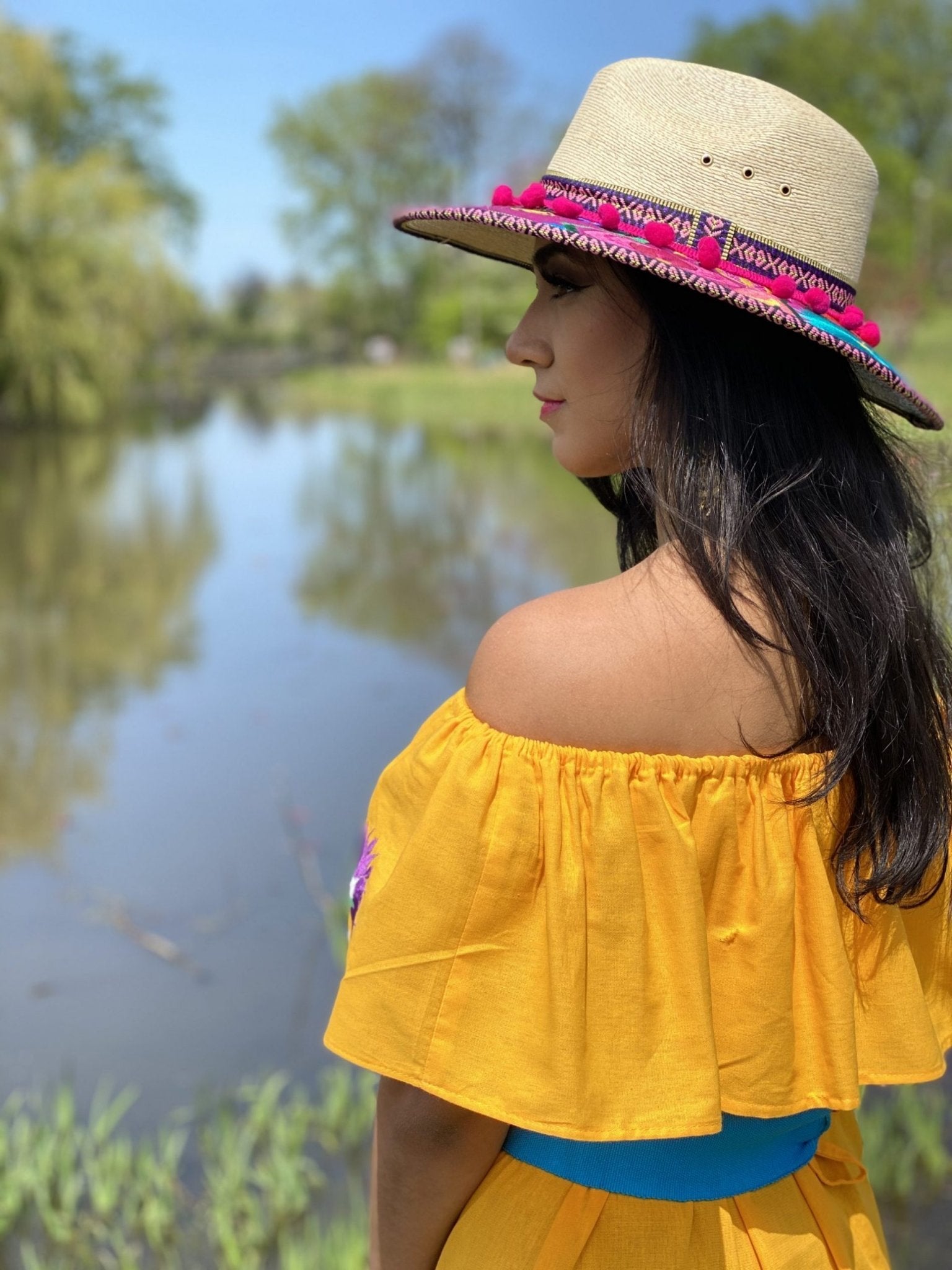 Mexican Clavel Dress. Mexican Off the Shoulder Campesino Dress. Large Floral Embroidered Dress. Traditional Mexican Dress. - Solei Store