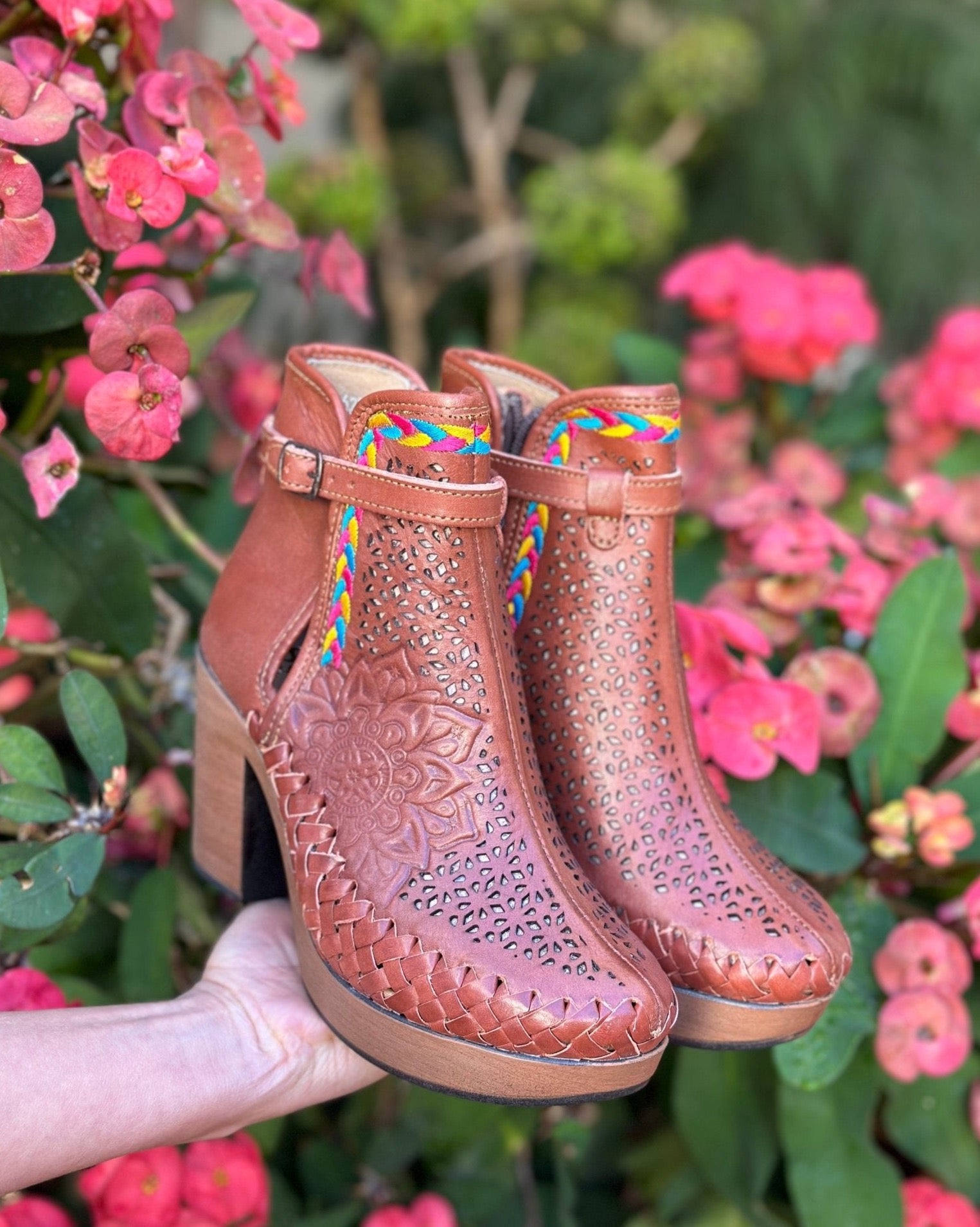 Mexican Die Cut Leather Ankle Boots. Catrina Ankle Boots - Solei Store