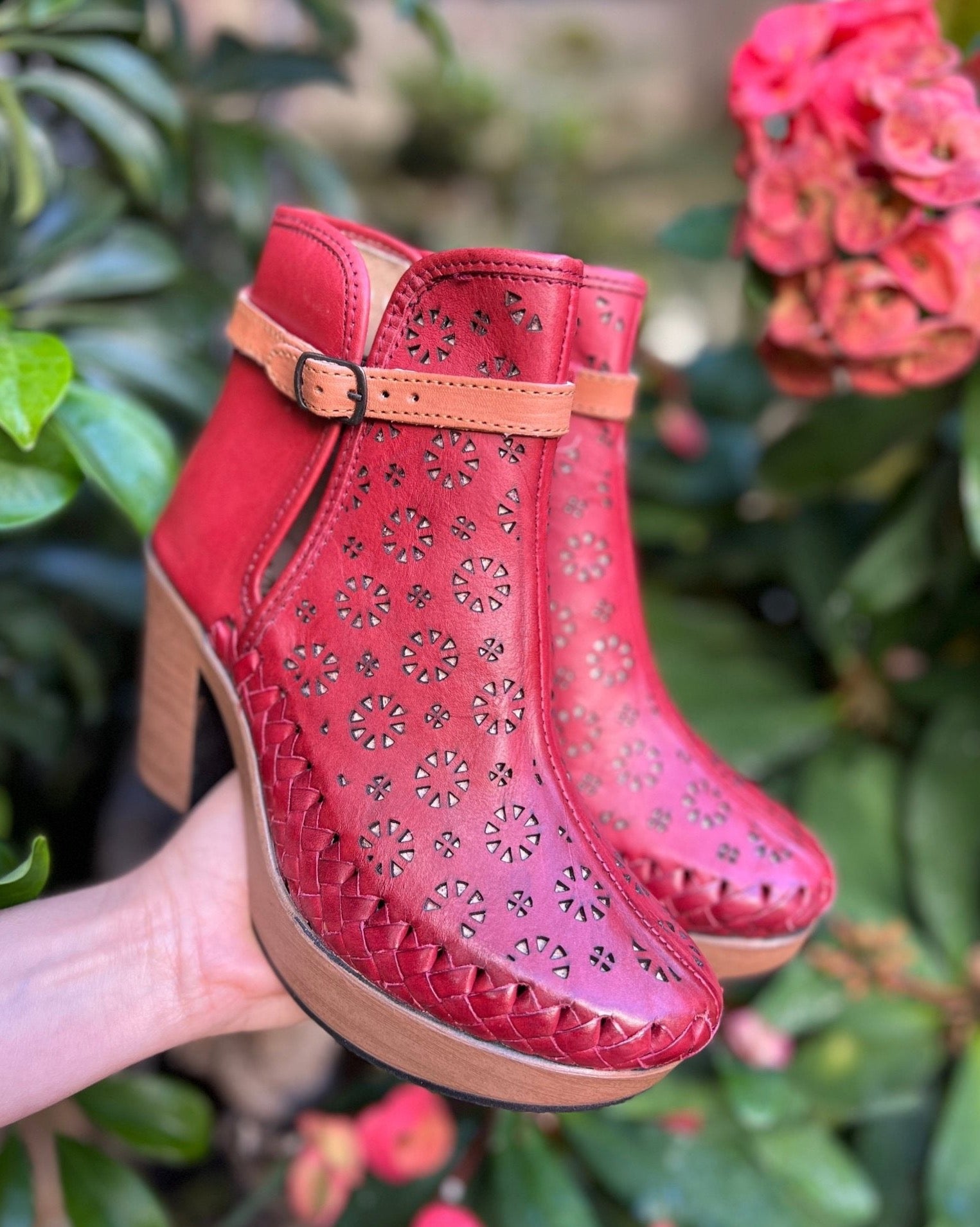 Mexican Die Cut Leather Ankle Boots. Charlotte Ankle Boots - Solei Store