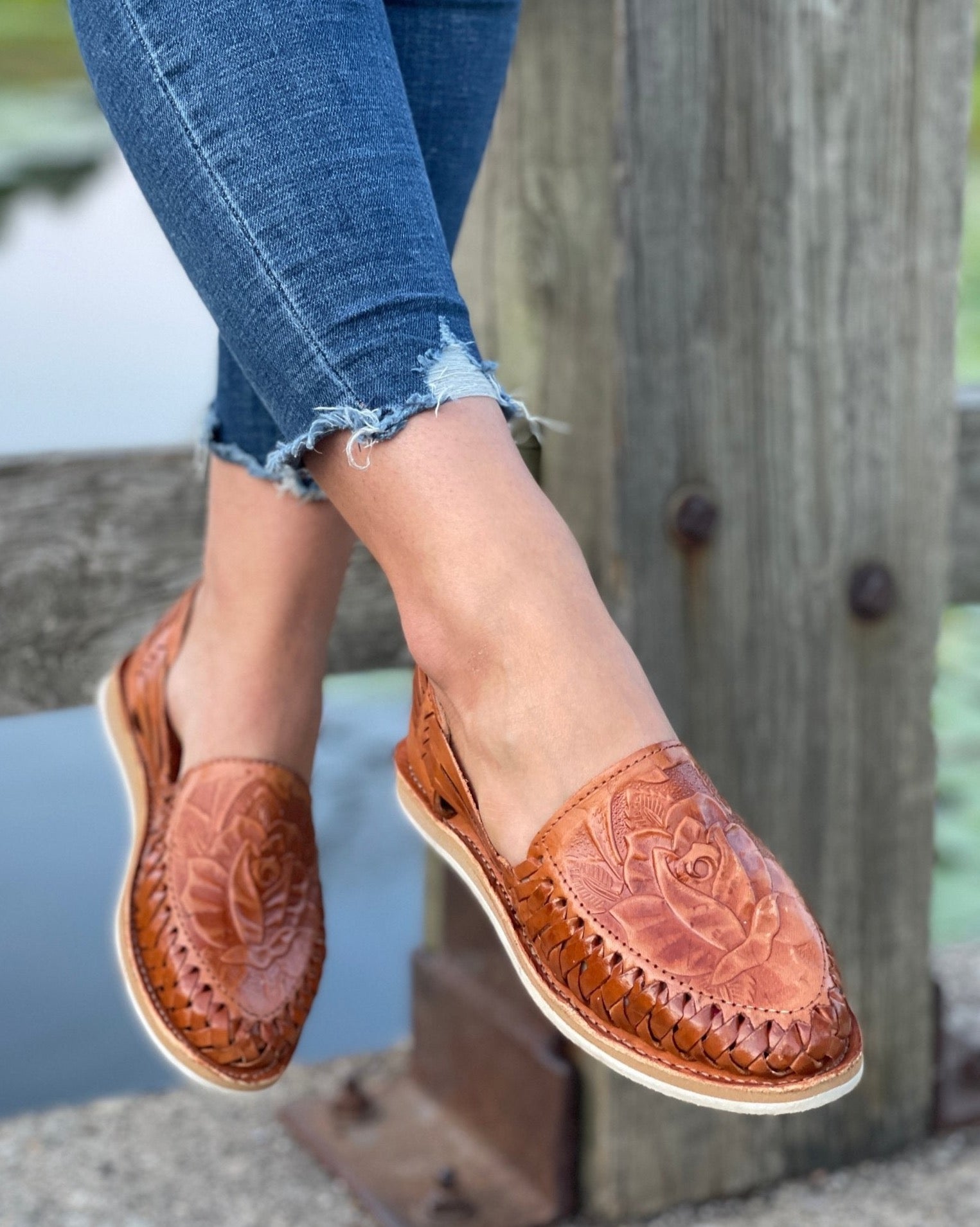 Mexican Die Cut Leather Shoes. Rosalba Flats - Solei Store