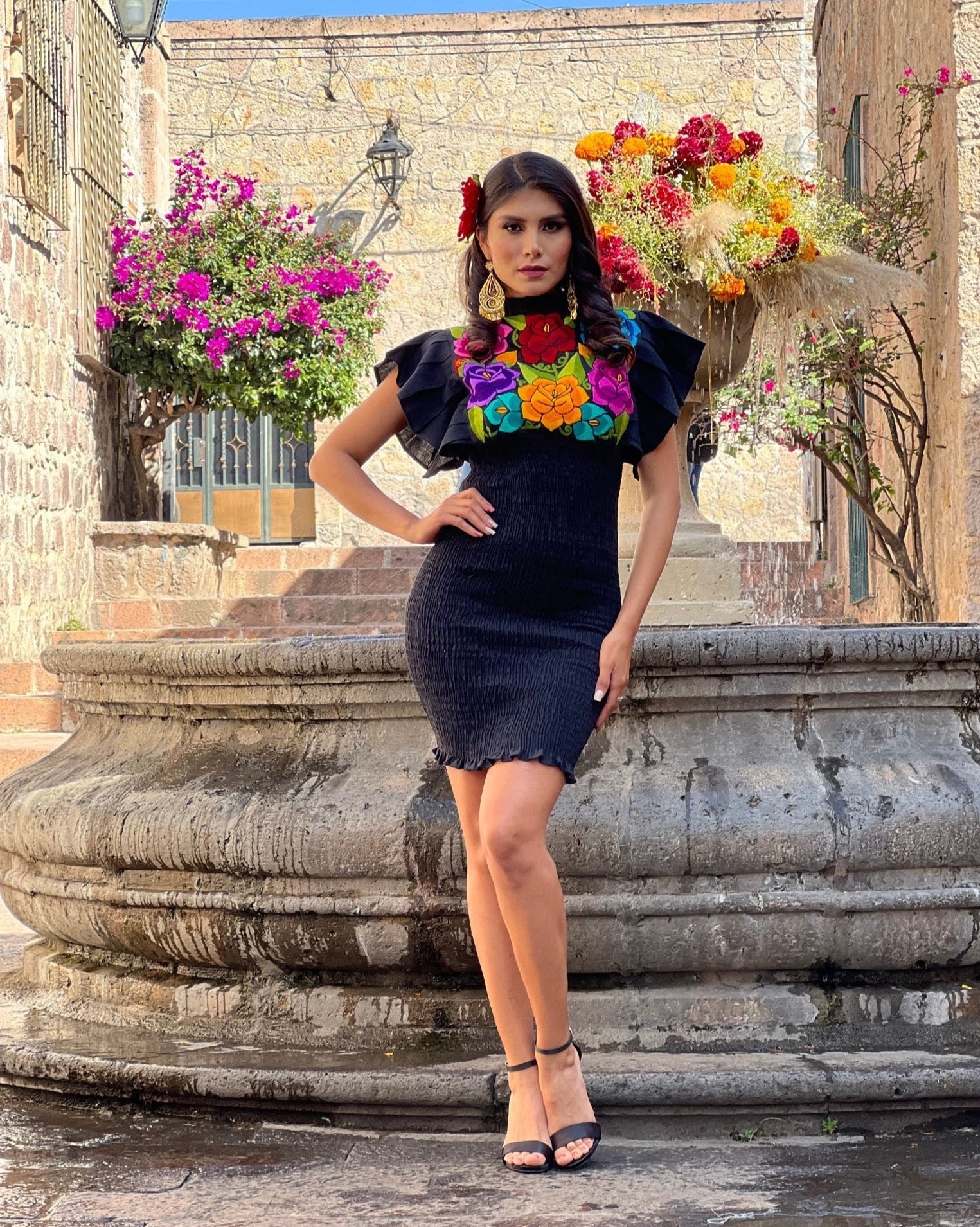 Mexican Embroidered Bodycon Dress. Ursula Dress - Solei Store