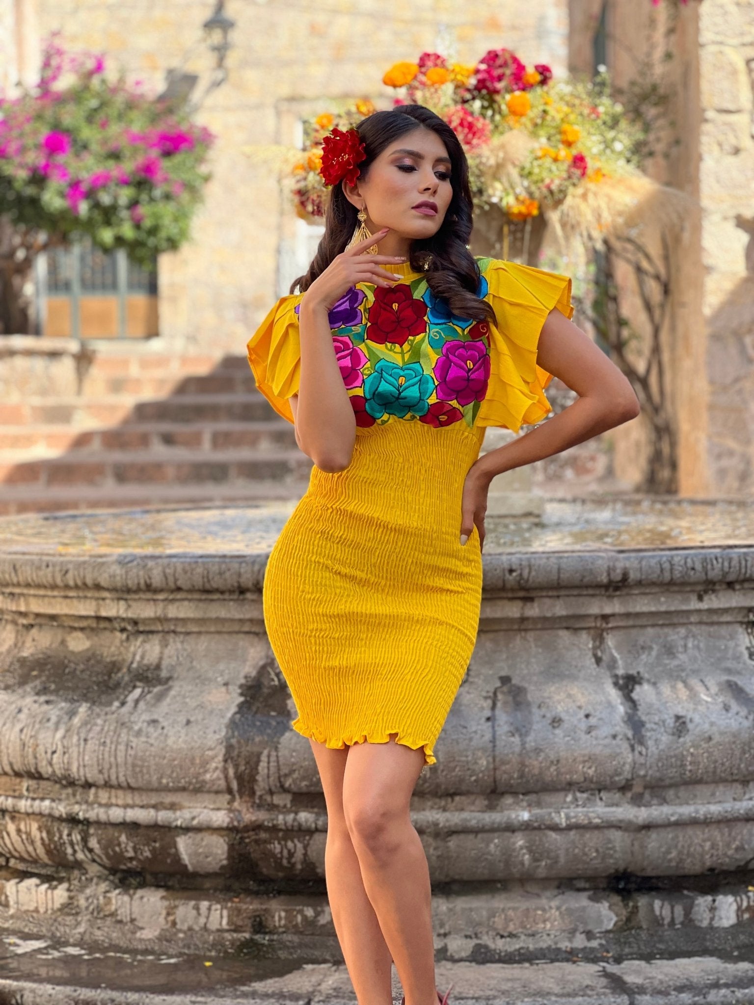 Mexican Embroidered Bodycon Dress. Ursula Dress - Solei Store