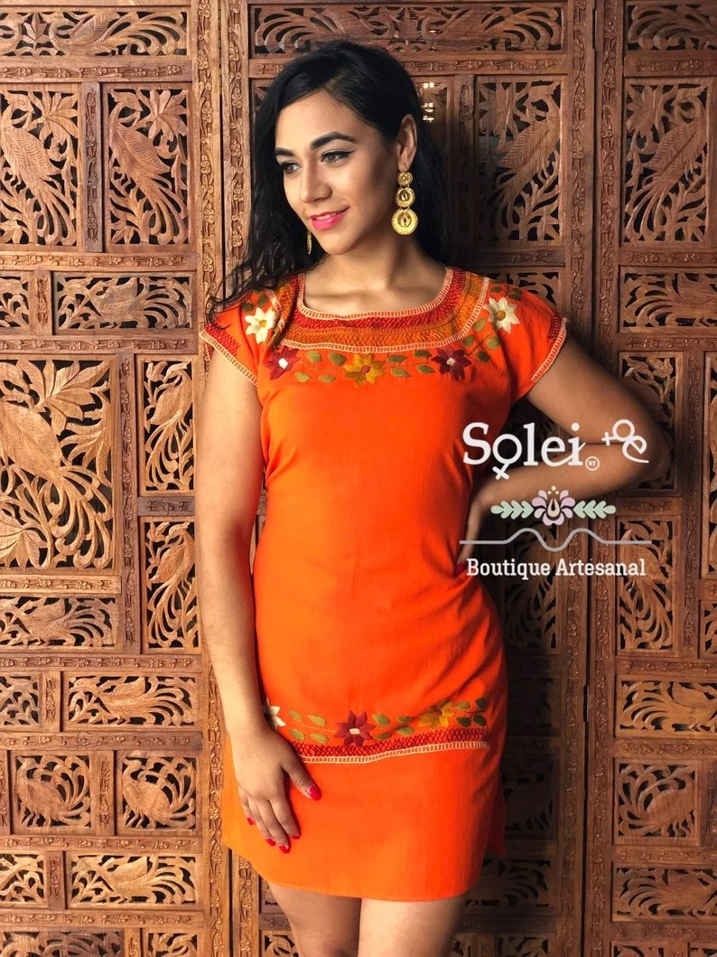 Mexican embroidered colorful flower dress. Cleopatra dress. - Solei Store