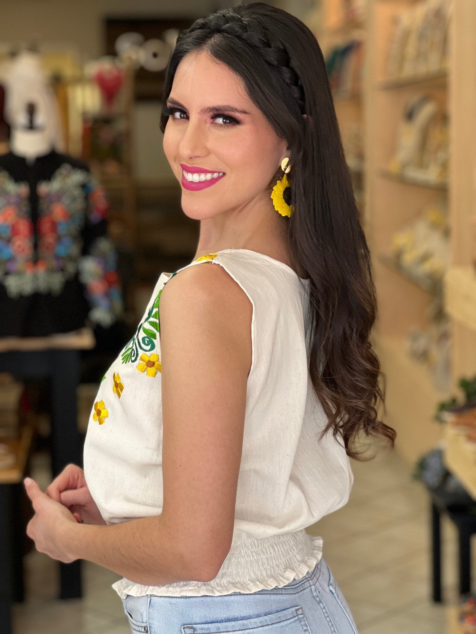 Mexican Embroidered Floral Crop Top. Crop Top Jimena Girasoles. - Solei Store