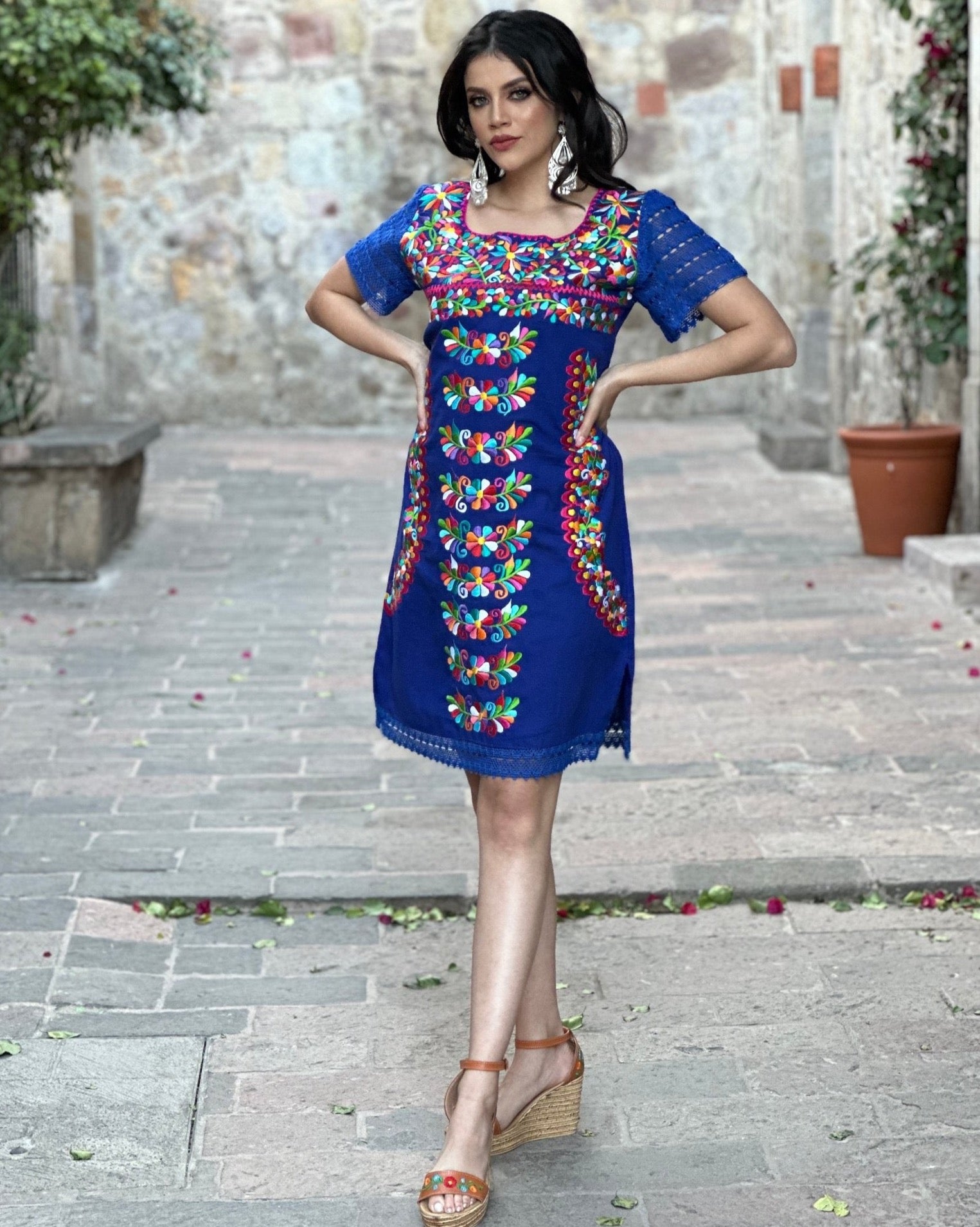 Mexican Embroidered Floral Dress. Otomi Floral Dress - Solei Store