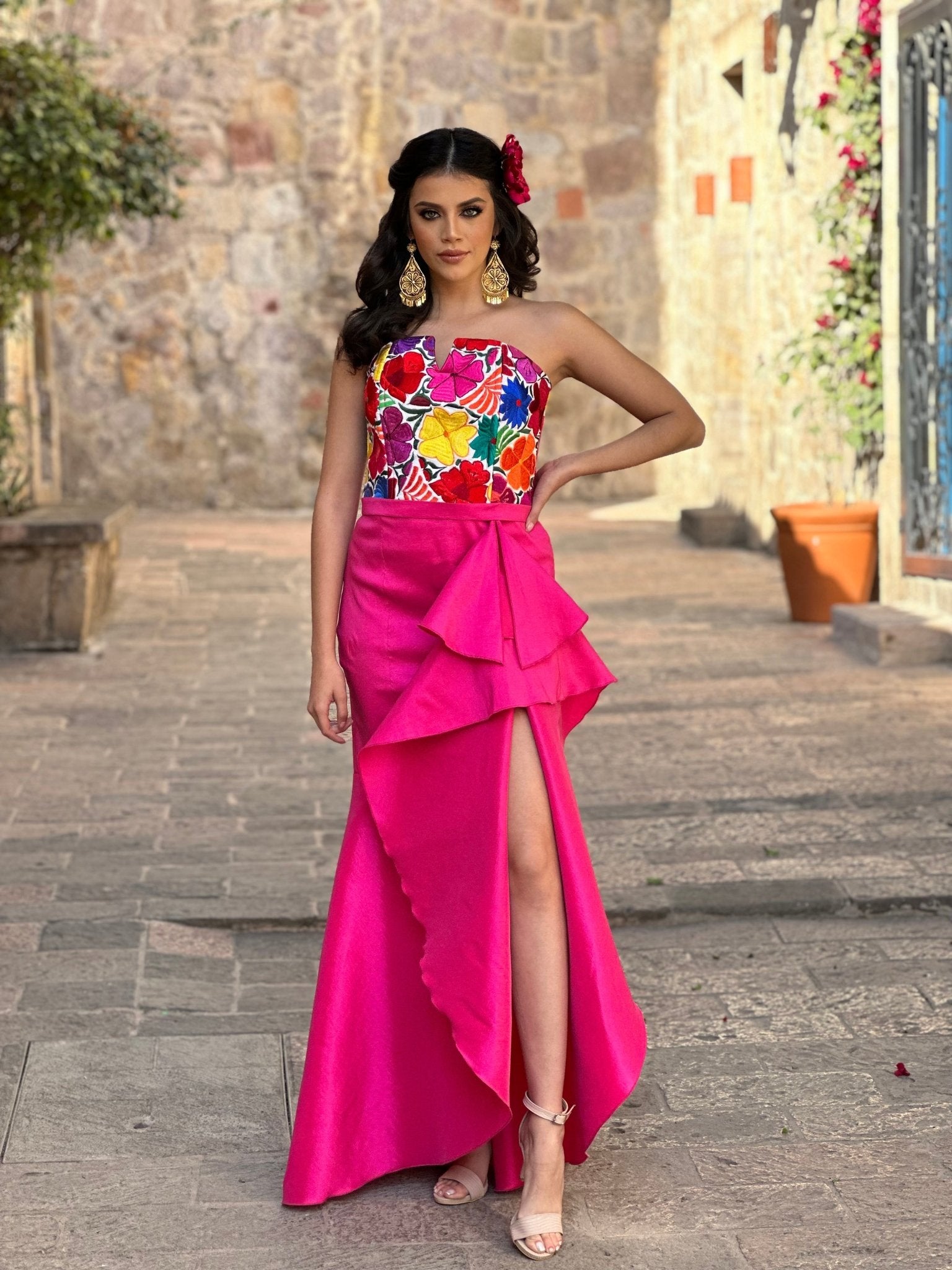 Mexican Embroidered Formal Dress. Karime Dress. - Solei Store