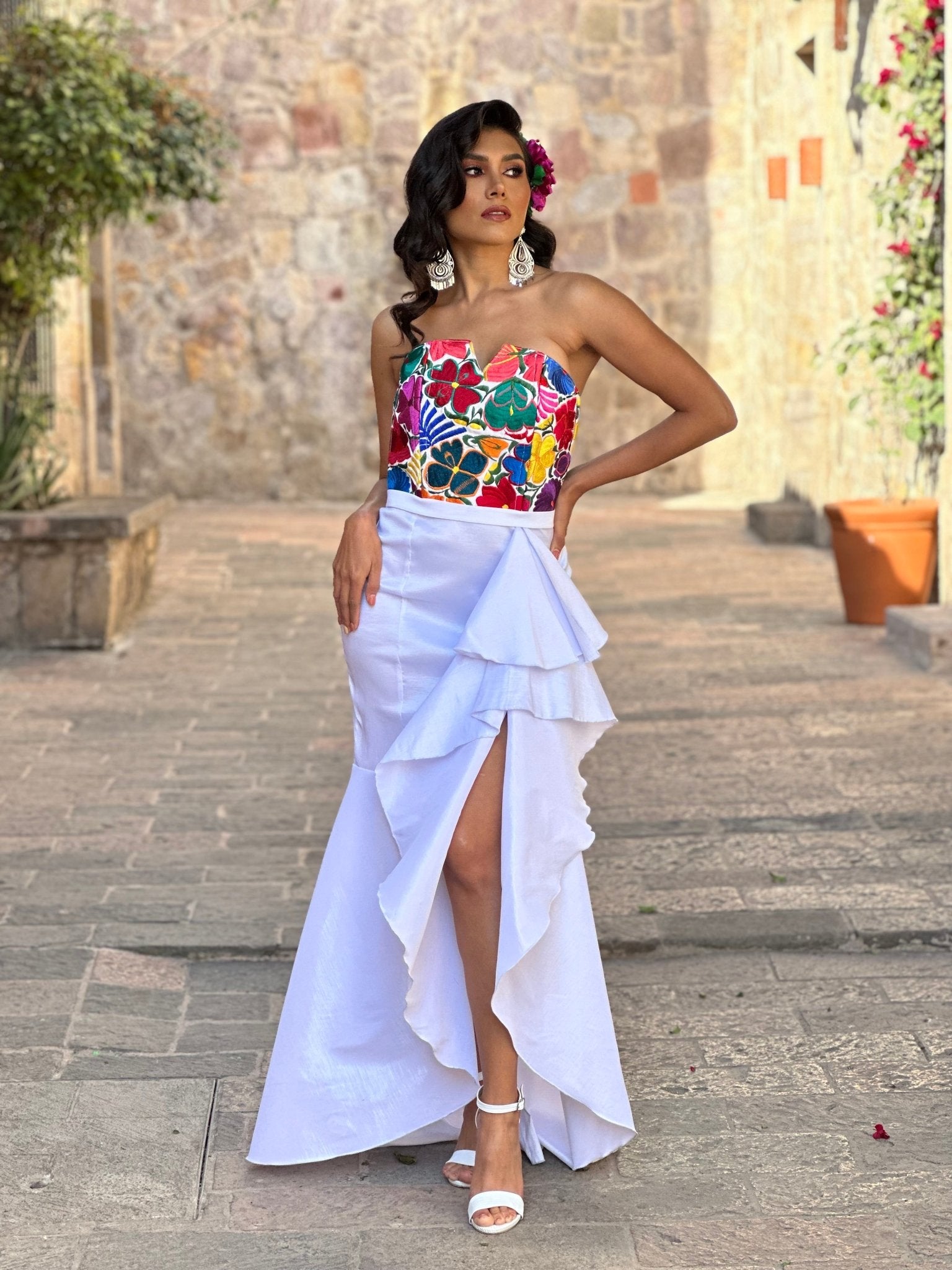 Mexican Embroidered Formal Dress. Karime Dress. - Solei Store