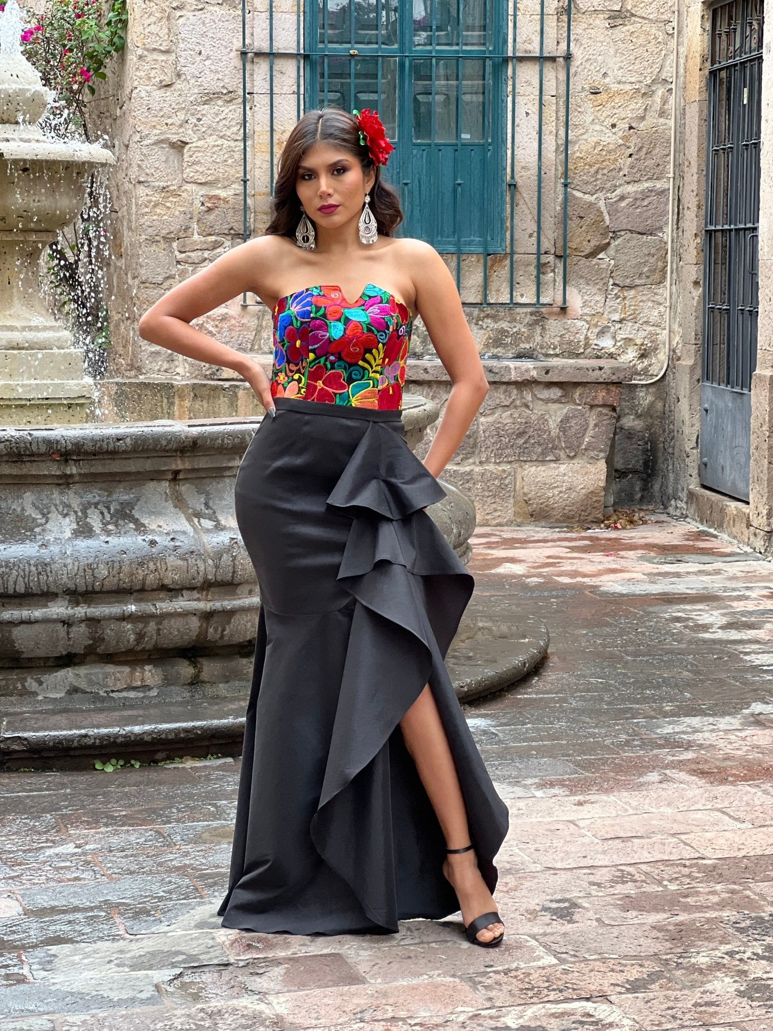 Mexican Embroidered Formal Dress. Karime Dress. - Solei Store