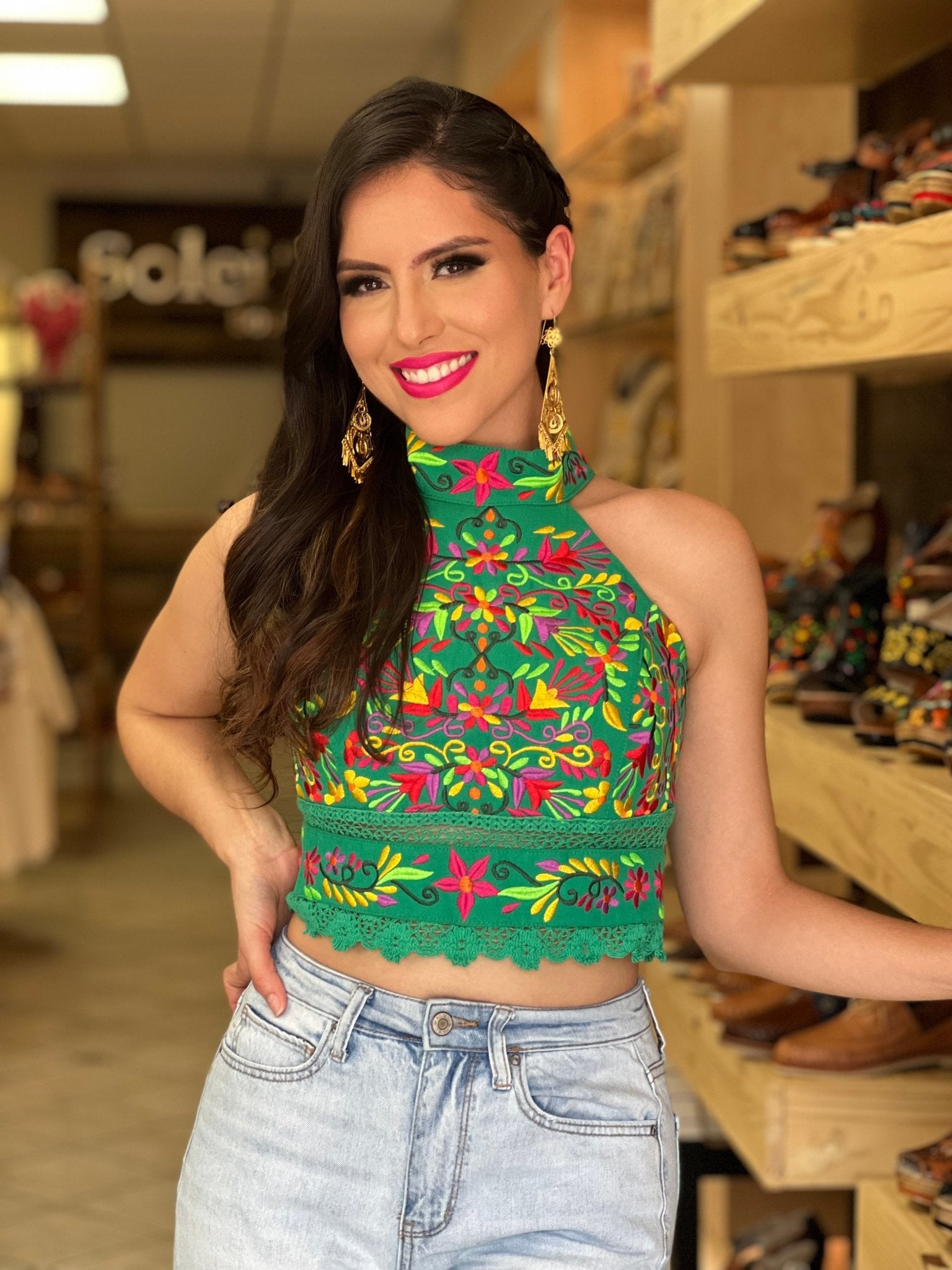 Mexican Embroidered Halter Crop Top. Crop Top Tulum. - Solei Store