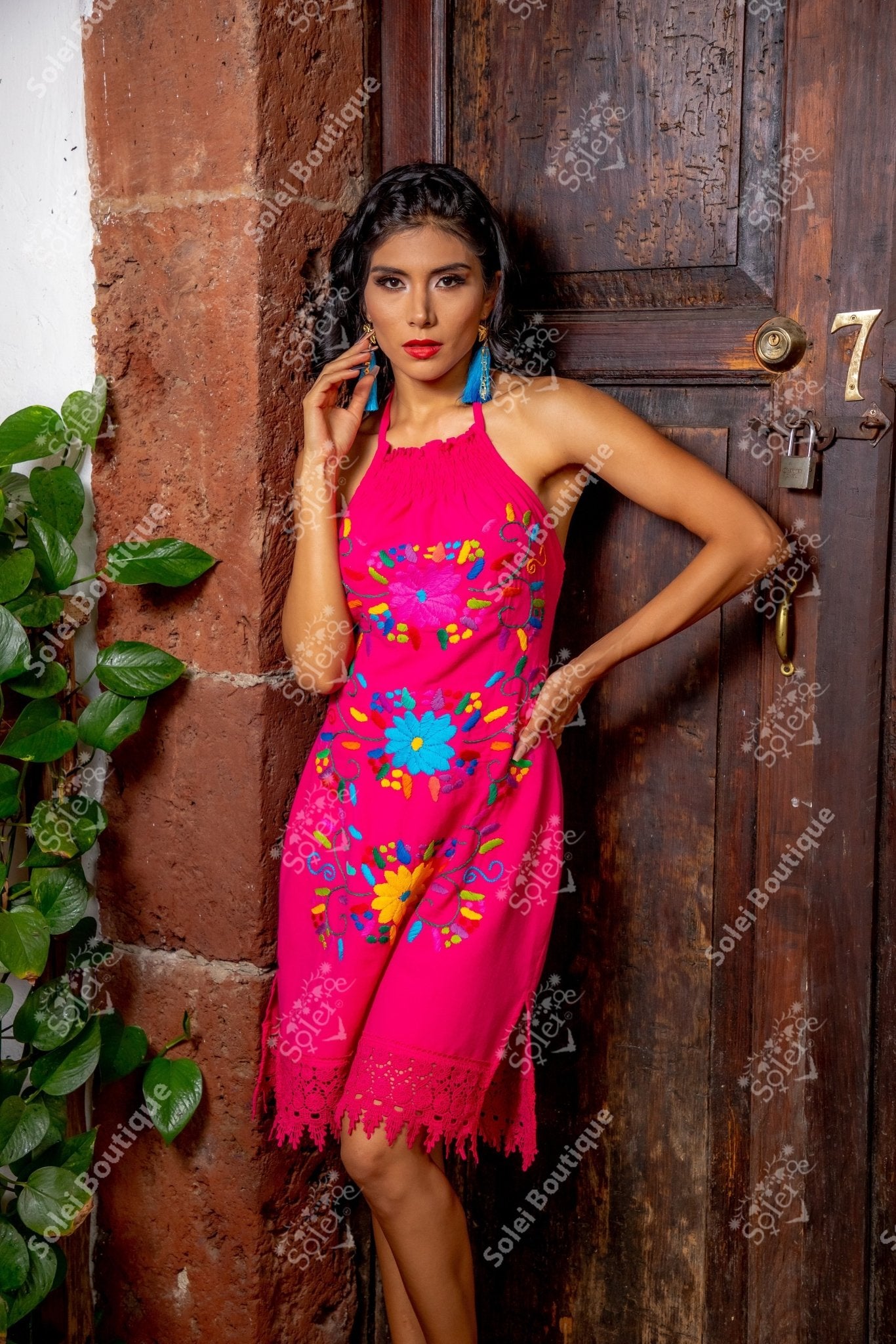 Mexican Embroidered Halter Dress. Romance Dress. - Solei Store