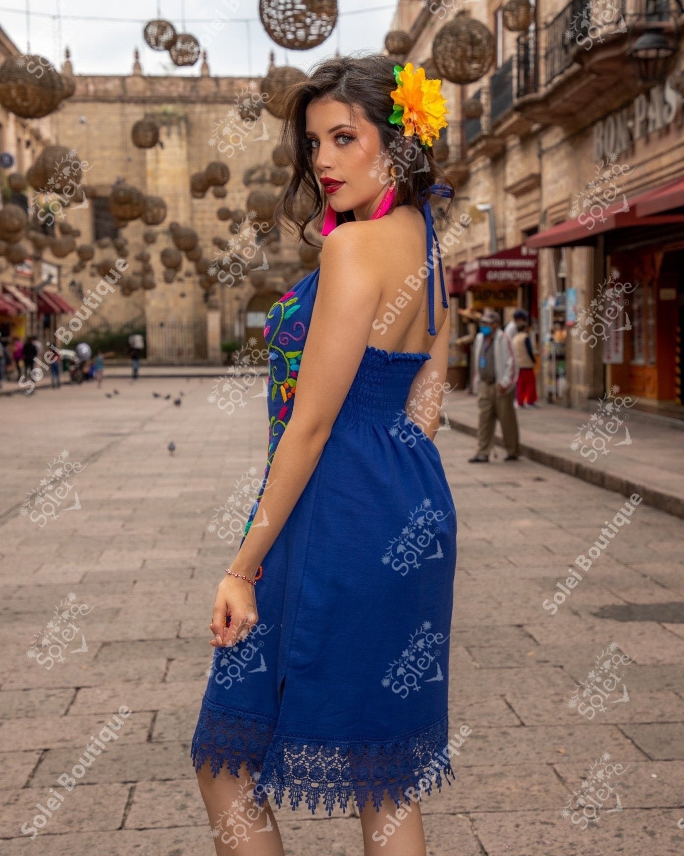 Mexican Embroidered Halter Dress. Romance Dress. - Solei Store