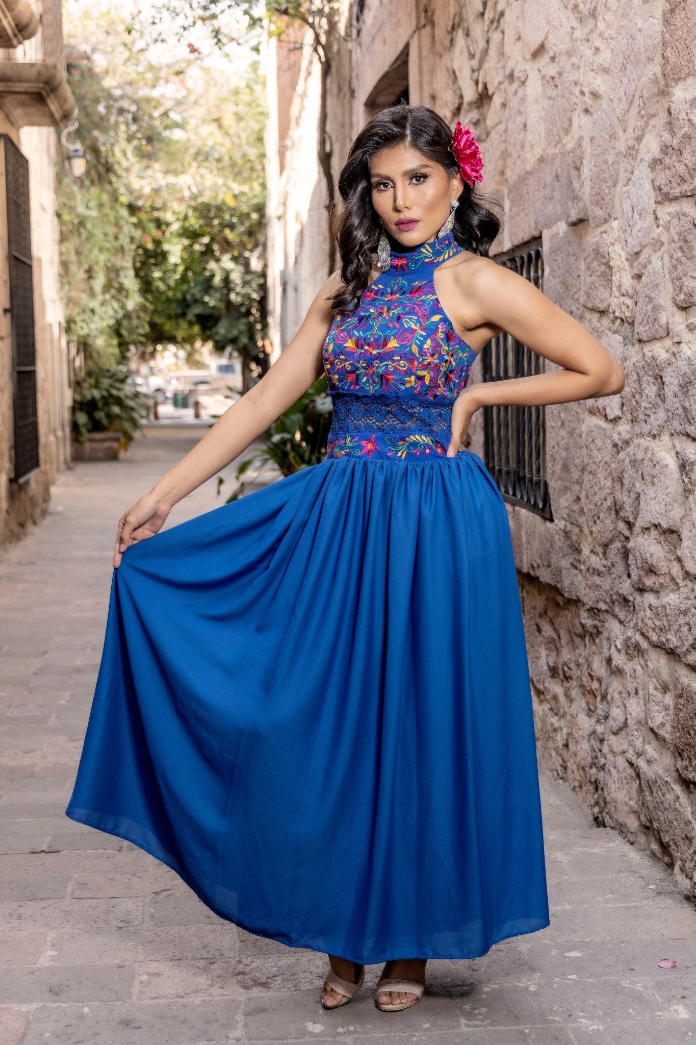 Mexican Embroidered Halter Dress. Tulum Dress. - Solei Store
