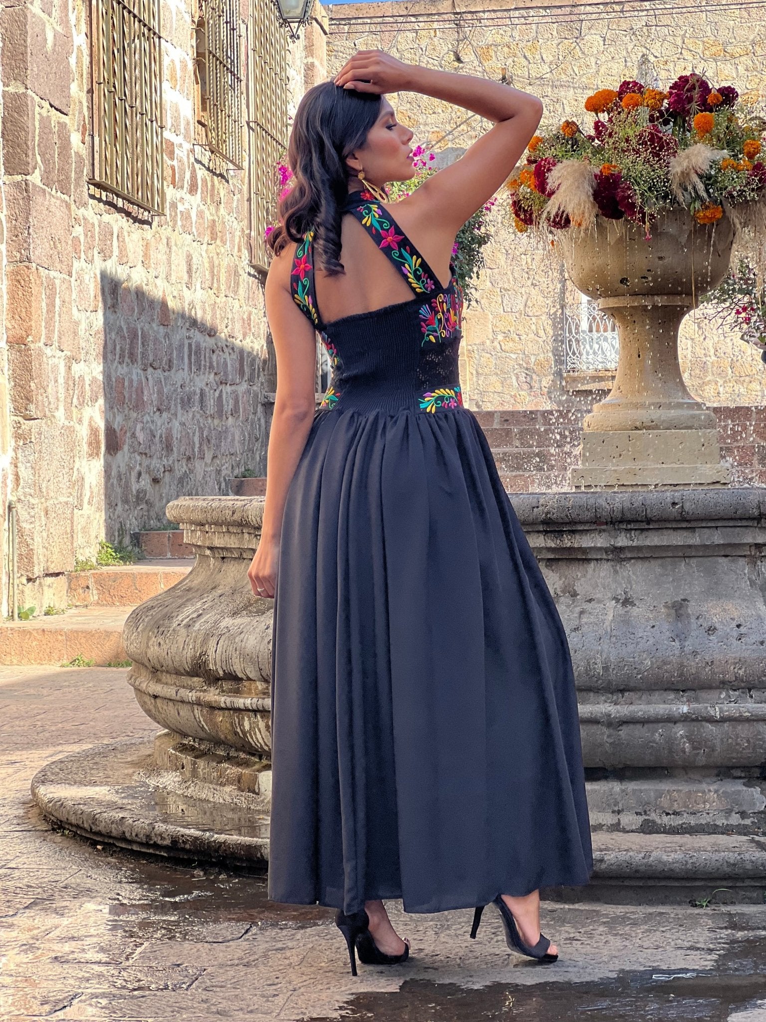 Mexican Embroidered Halter Dress. Tulum Dress. - Solei Store