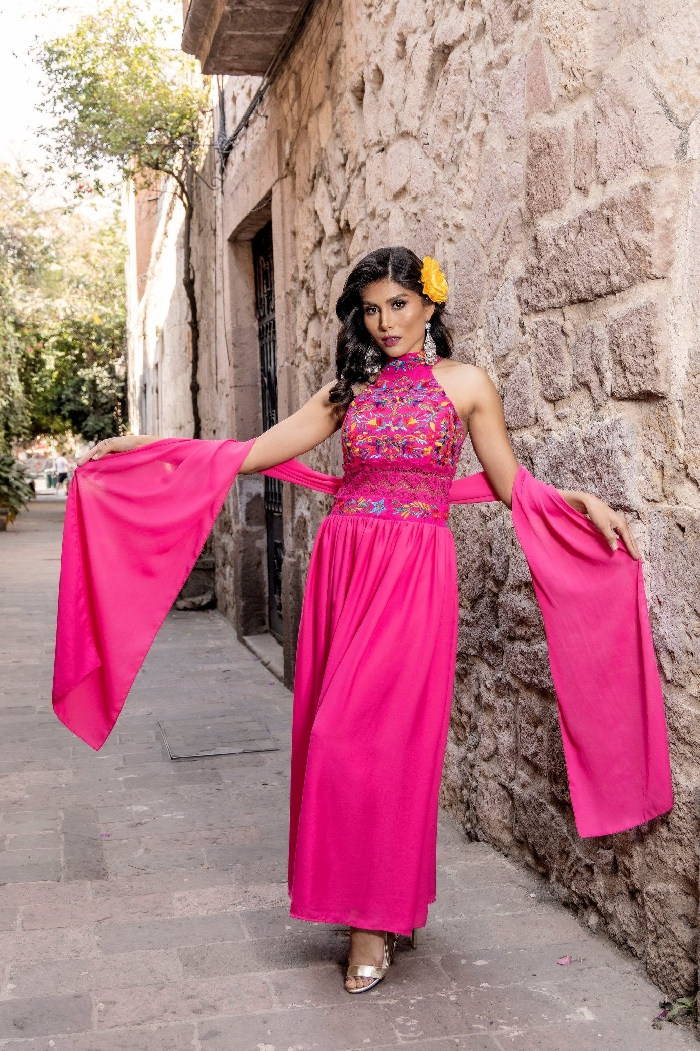 Mexican Embroidered Halter Dress. Tulum Dress. - Solei Store
