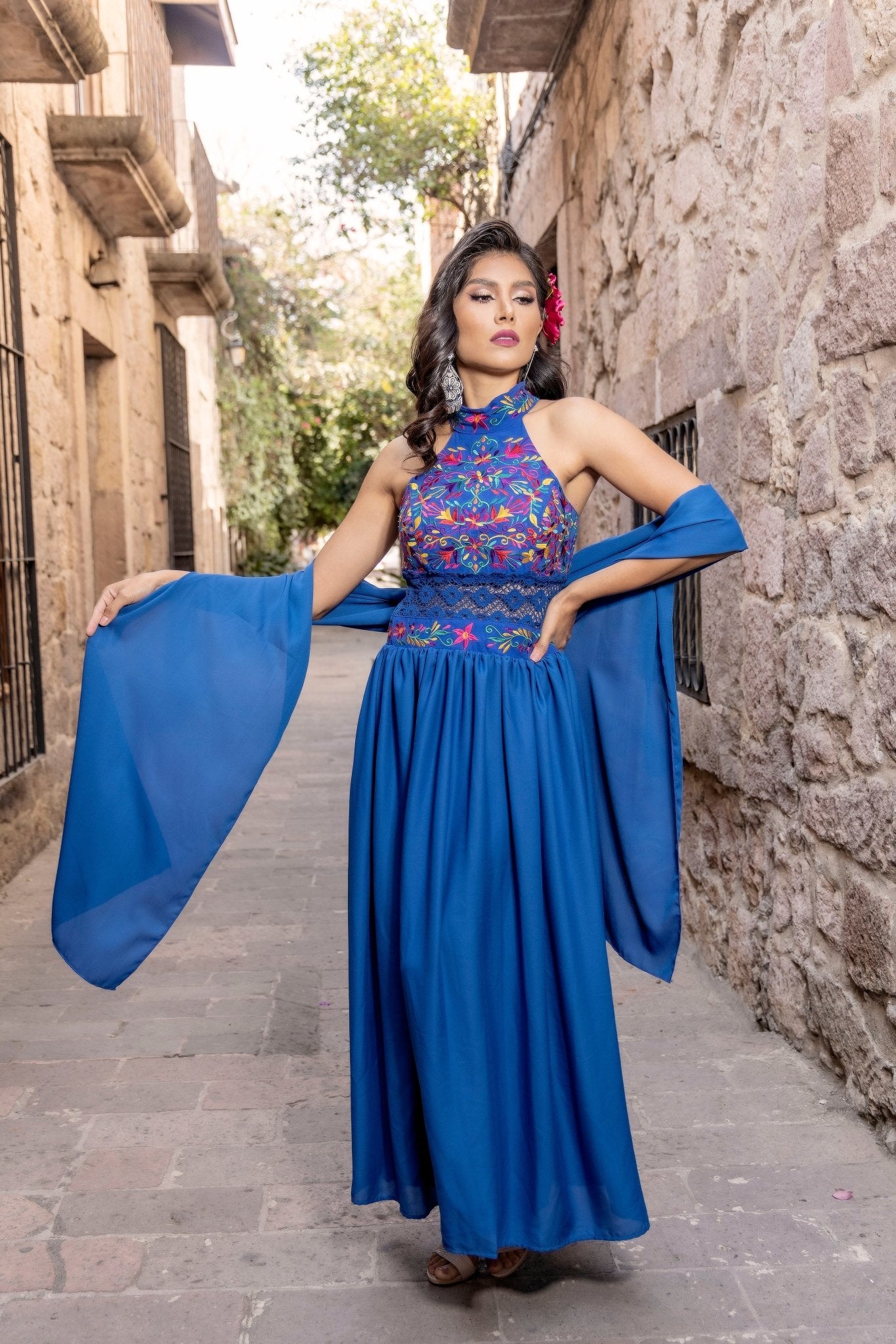 Mexican Embroidered Halter Dress. Tulum Dress. - Solei Store