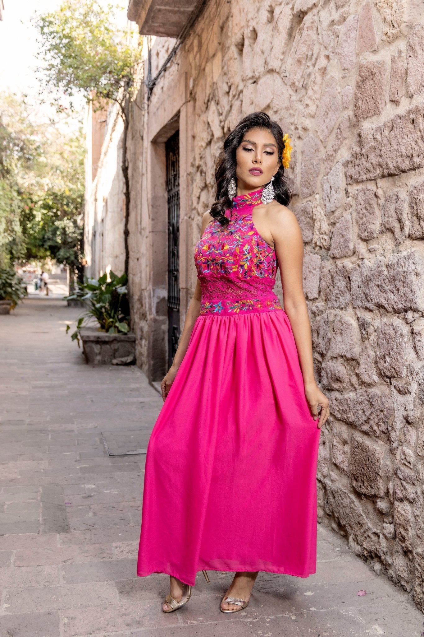 Mexican Embroidered Halter Dress. Tulum Dress. - Solei Store