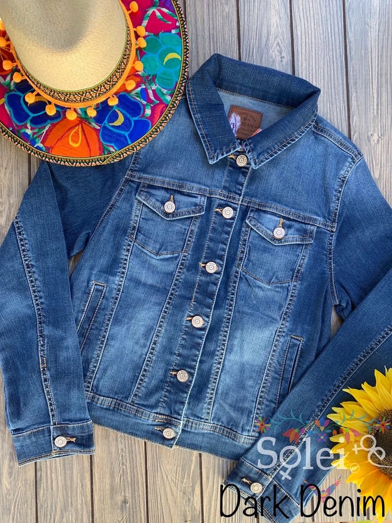 Mexican Embroidered Jeans Jacket. Chamarra Virgen De Guadalupe. - Solei Store