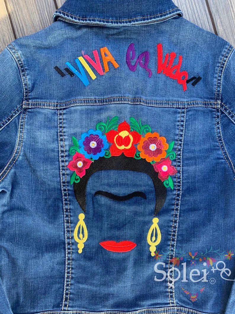 Mexican Embroidered Jeans Jacket. Chamarra Virgen De Guadalupe. - Solei Store