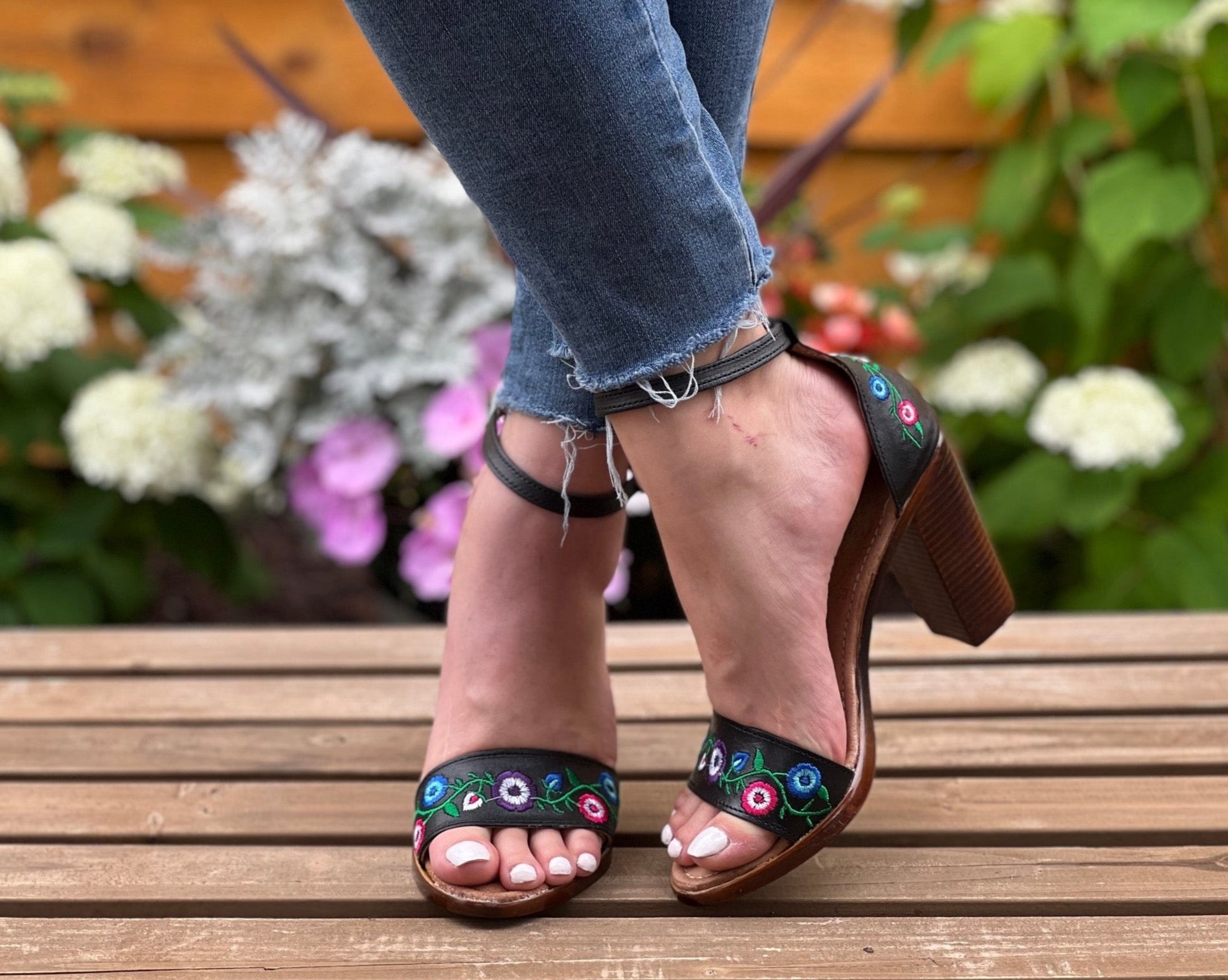 Mexican Embroidered Leather Block Heels. Camila Heels. - Solei Store